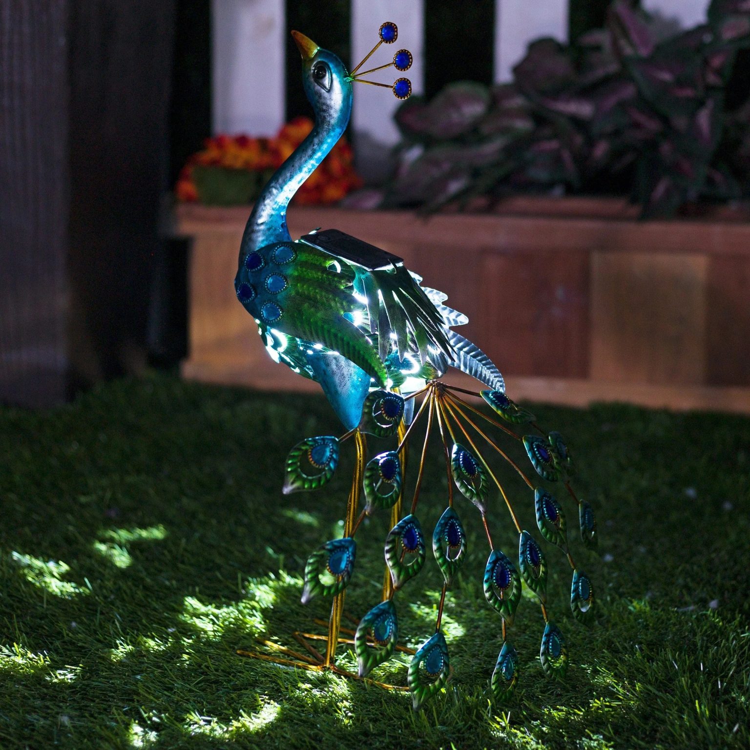 ZenVora Tall Metallic Peacock Garden Statue, Multicolor Outdoor Standing Bird Sculpture for Yard, Patio and Garden Decoration