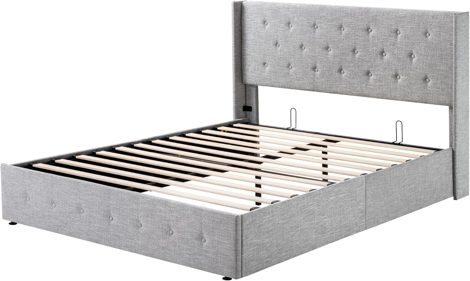 ZenVora Queen Size Lift Up Storage Bed with Wingback Headboard, Upholstered Platform Bed Frame with Hidden Storage