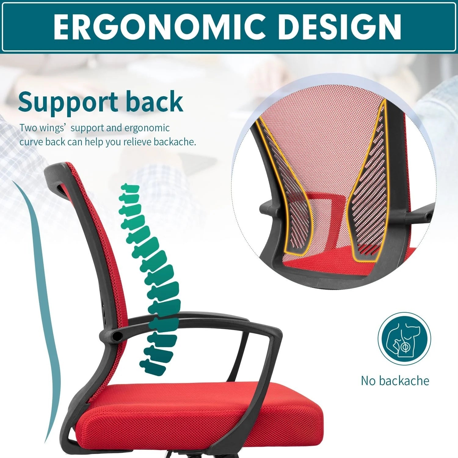 ZenVora Ergonomic Mesh Office Chair with Lumbar Support, Breathable Computer Desk Chair