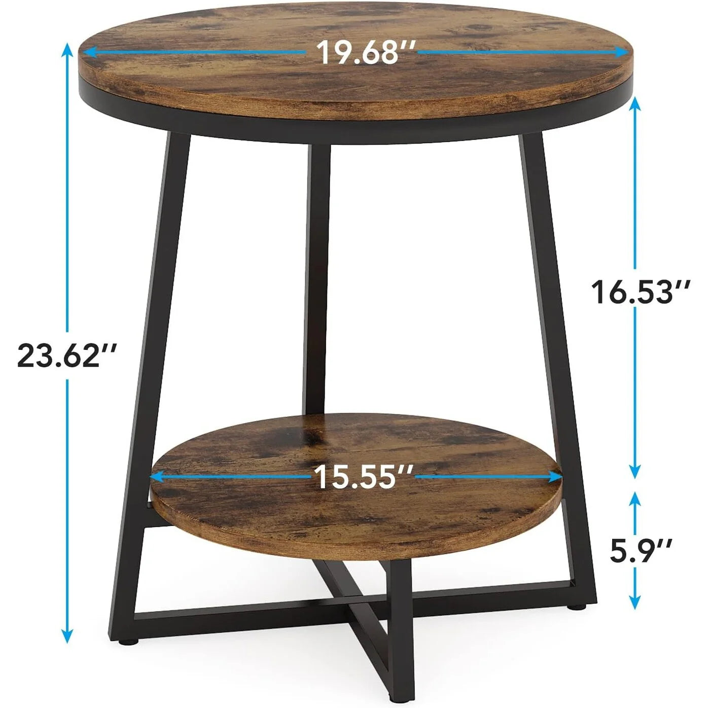 ZenVora Industrial Round End Table, Small Side Table and Accent Coffee Table for Living Room and Bedroom