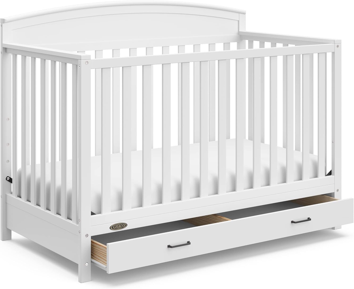 ZenVora 5-in-1 Convertible Baby Bed with Storage Drawers, White, Converts to Toddler Bed, Daybed and Full-Size Bed