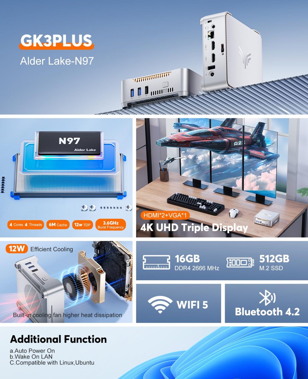 ZenVora Mini PC, 16GB RAM, 512GB M.2 SSD, Compact Mini Computer for Home, Office and Everyday Computing