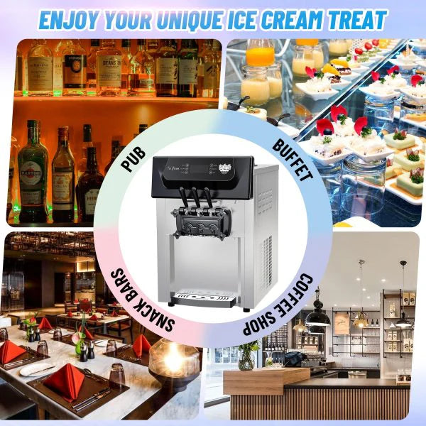 ZenVora 2200W 3-Flavor Soft Serve Ice Cream Machine, 5.3–7.4 Gal/Hr, LCD Touch Screen, Automatic Cleaning