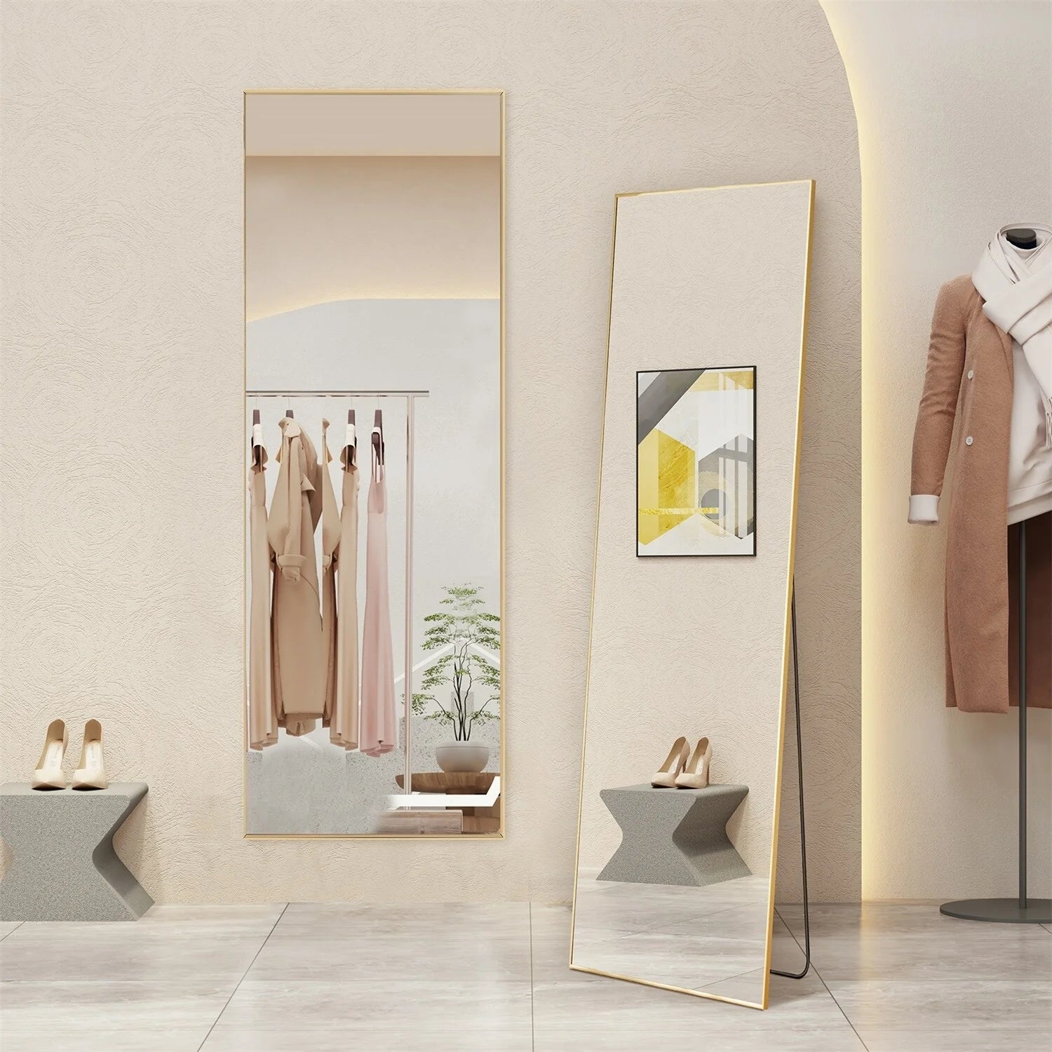ZenVora Full Length Mirror with Stand, Aluminum Alloy Frame Full Body Floor Mirror for Bedroom and Cloakroom