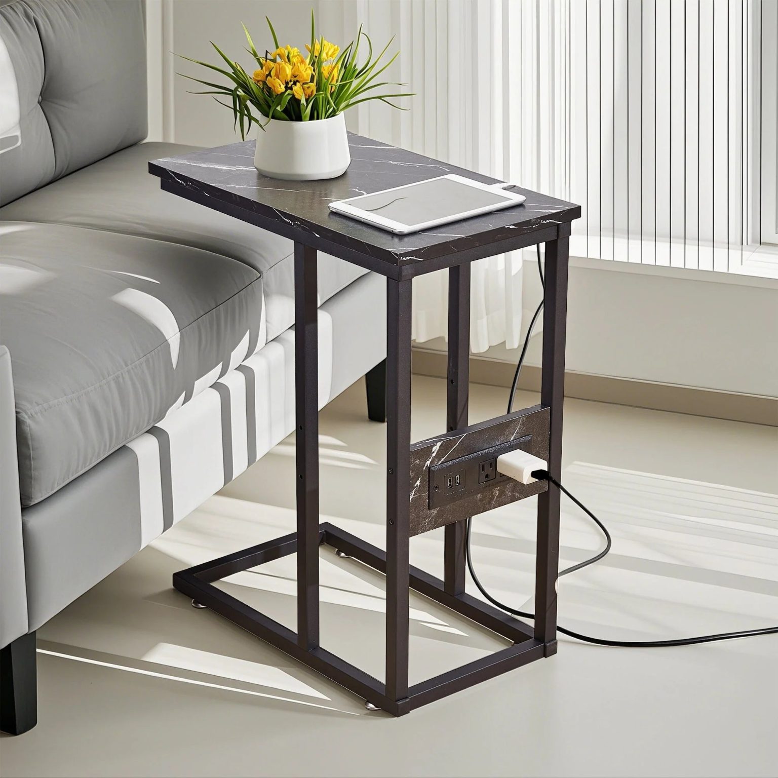 ZenVora Set of 2 C-Shaped Sofa Side Tables, Small End Tables for Living Room, Bedside and TV Tray