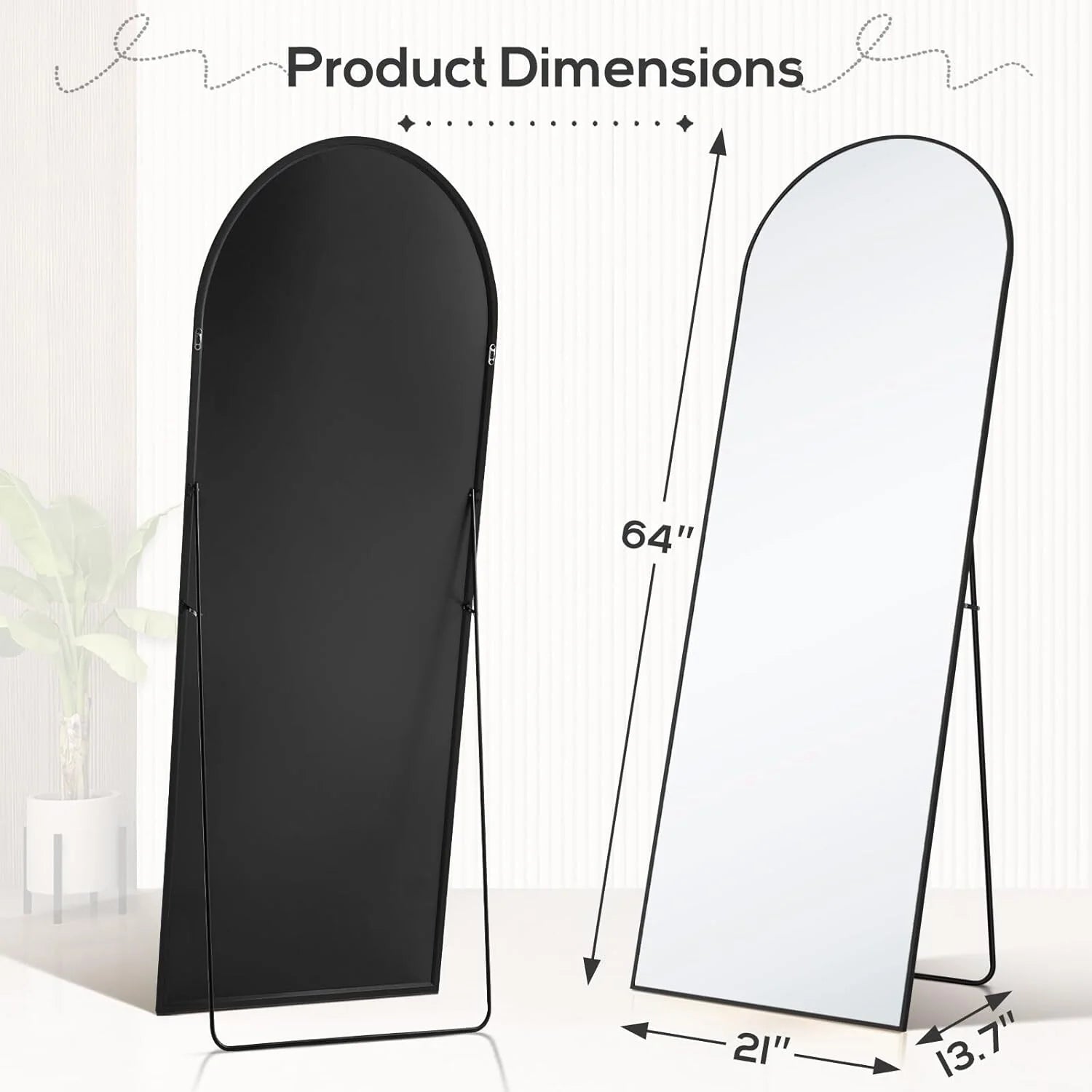 ZenVora 21x64 Full Length Arched Mirror, Large Tall Body Dressing Mirror with Aluminum Alloy Frame, Stand and Wall Mount Option