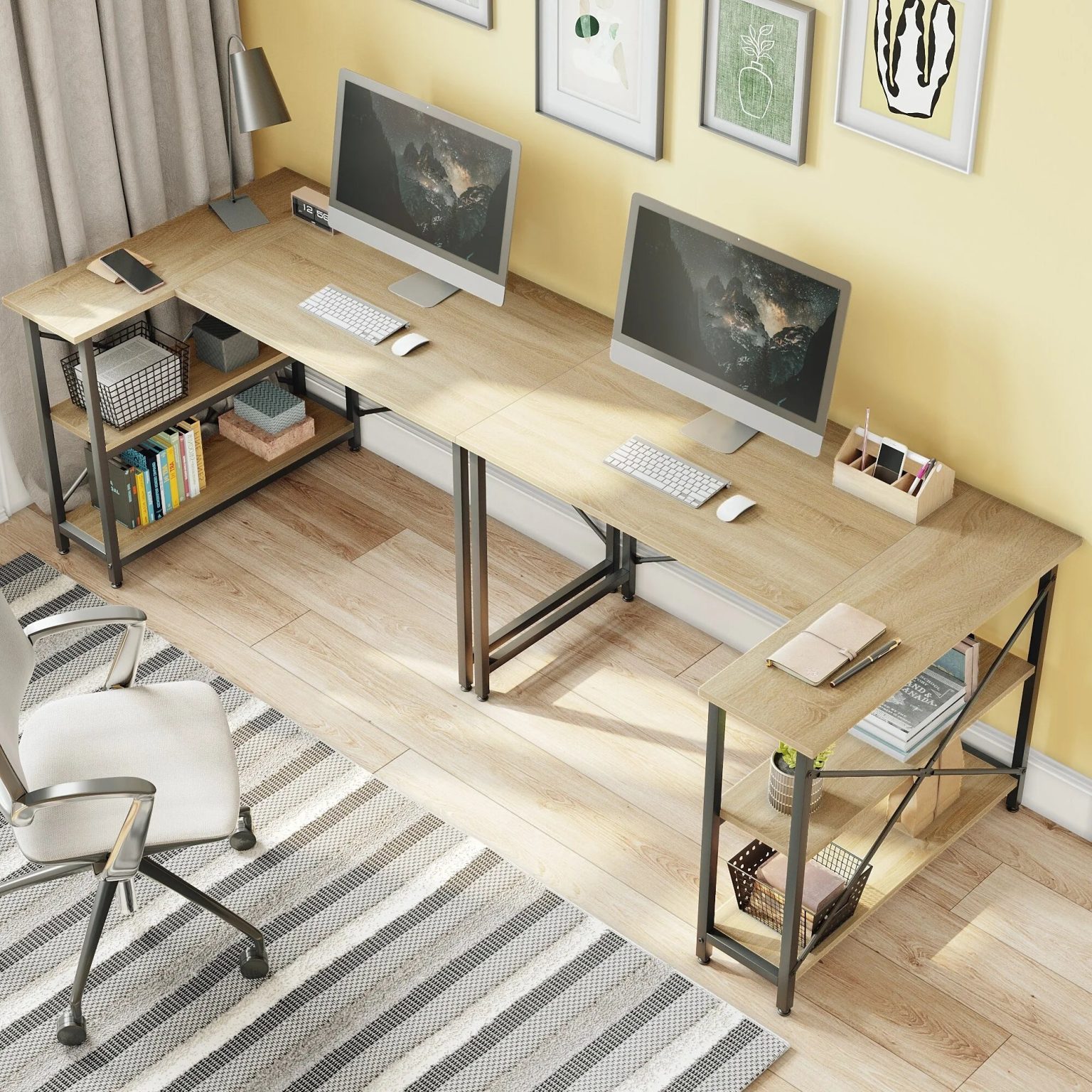 ZenVora Small L Shaped Computer Desk with Storage Shelves, Compact Corner Workstation for Home Office and Study