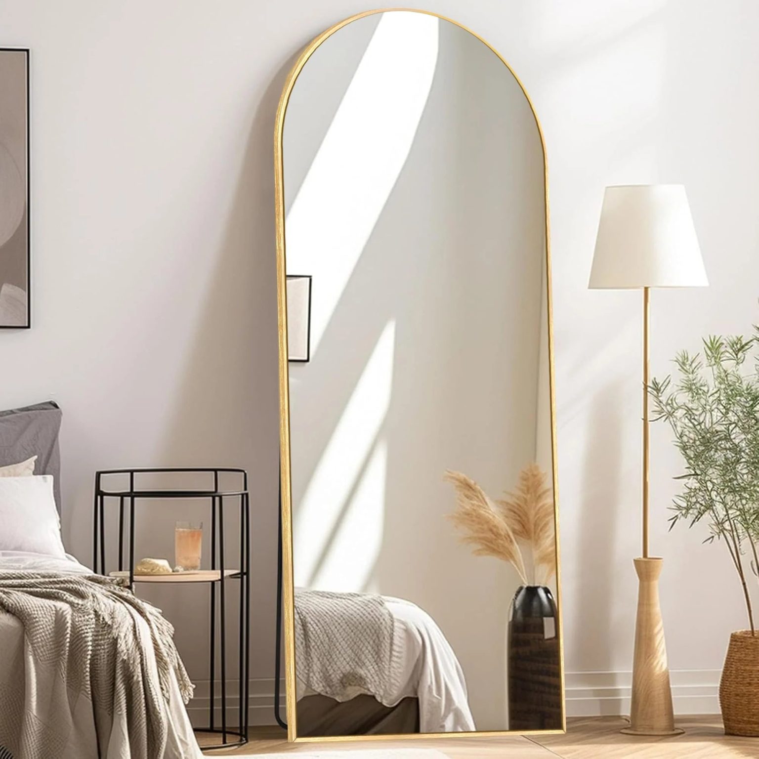 ZenVora Modern Arched Full Length Floor Mirror, Aluminum Alloy Frame Standing Full Body Mirror