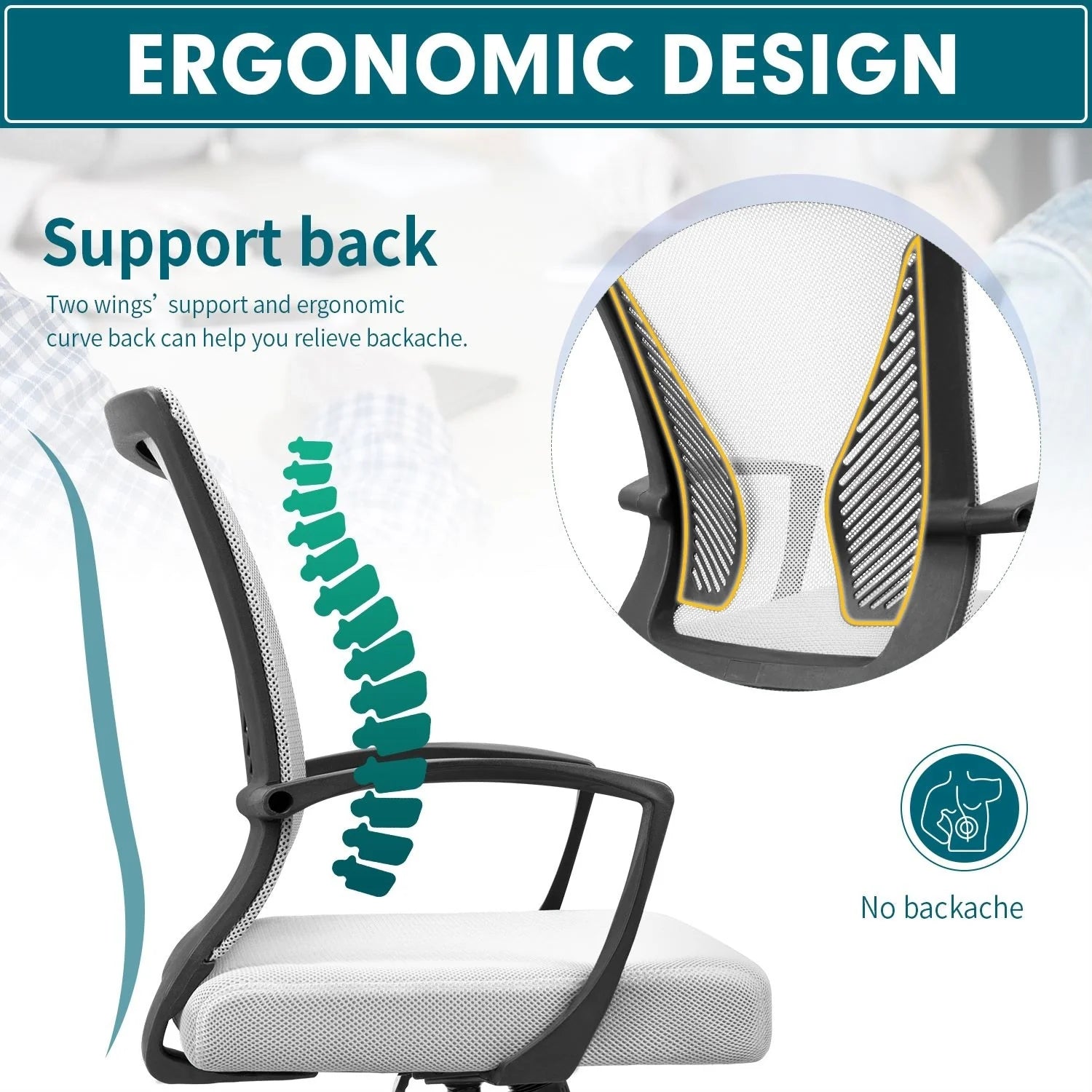 ZenVora Ergonomic Mesh Office Chair with Lumbar Support, Breathable Computer Desk Chair