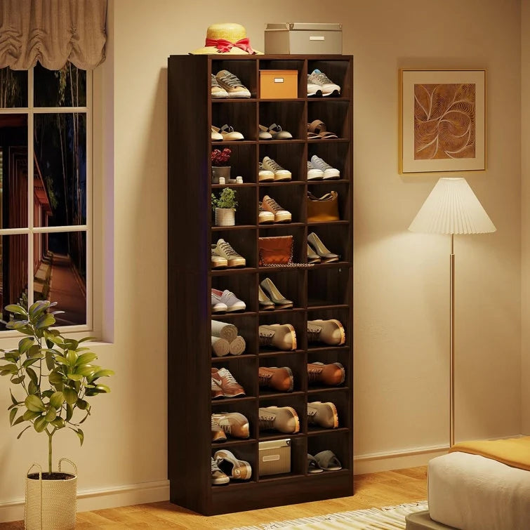ZenVora 10-Tier Tall Shoe Cabinet, 30-Pair White Wood Shoe Storage Rack for Entryway and Closet