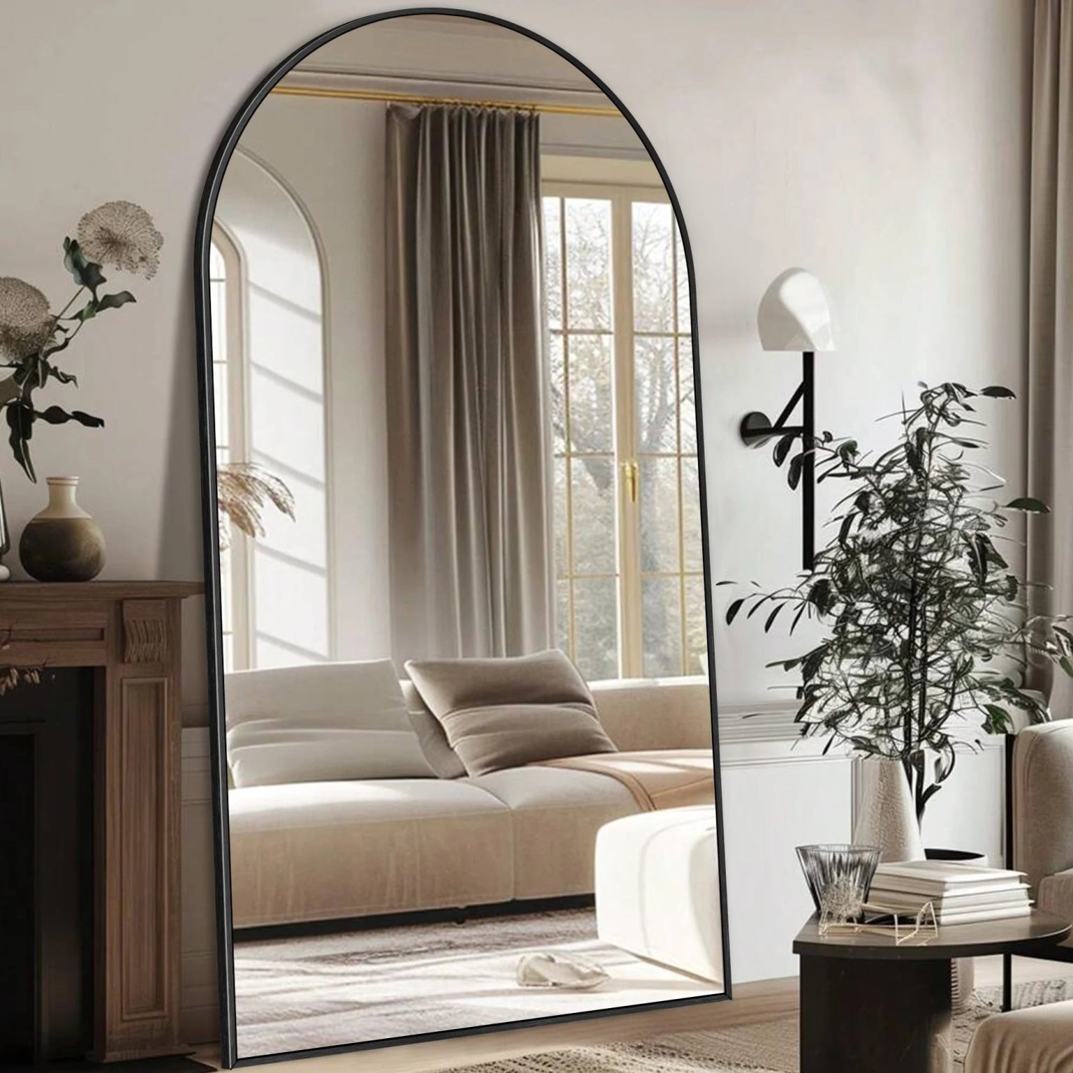 ZenVora Modern Arched Full Length Floor Mirror, Aluminum Alloy Frame Standing Full Body Mirror