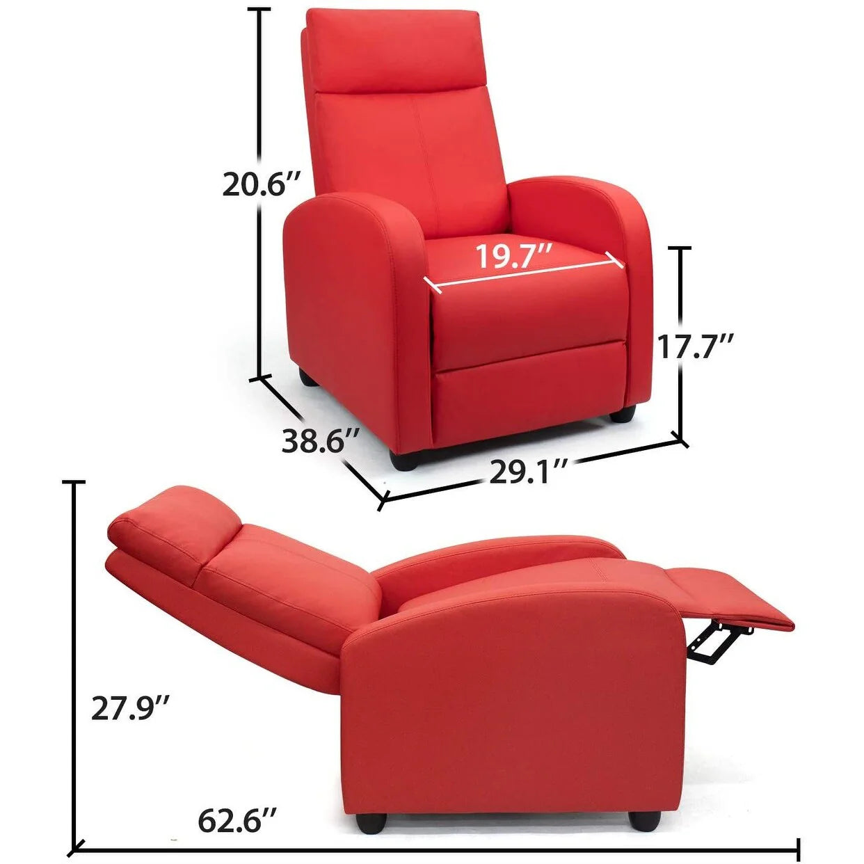ZenVora PU Leather Recliner Chair, Single Living Room Sofa Lounge Chair with Reclining Function