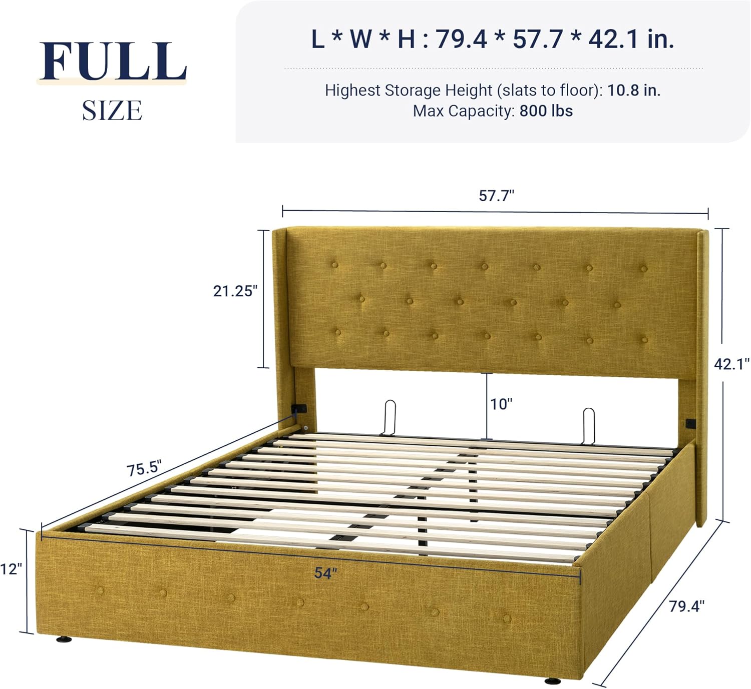ZenVora Queen Size Lift Up Storage Bed with Wingback Headboard, Upholstered Platform Bed Frame with Hidden Storage