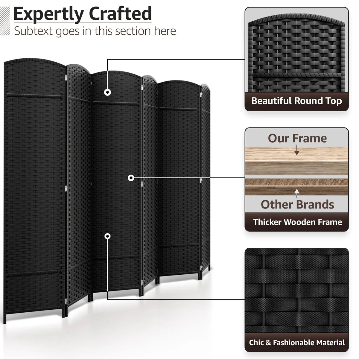 ZenVora 6 Panel Room Divider, 6ft Tall Extra Wide Folding Privacy Screen with Hand-Woven Mesh Panels