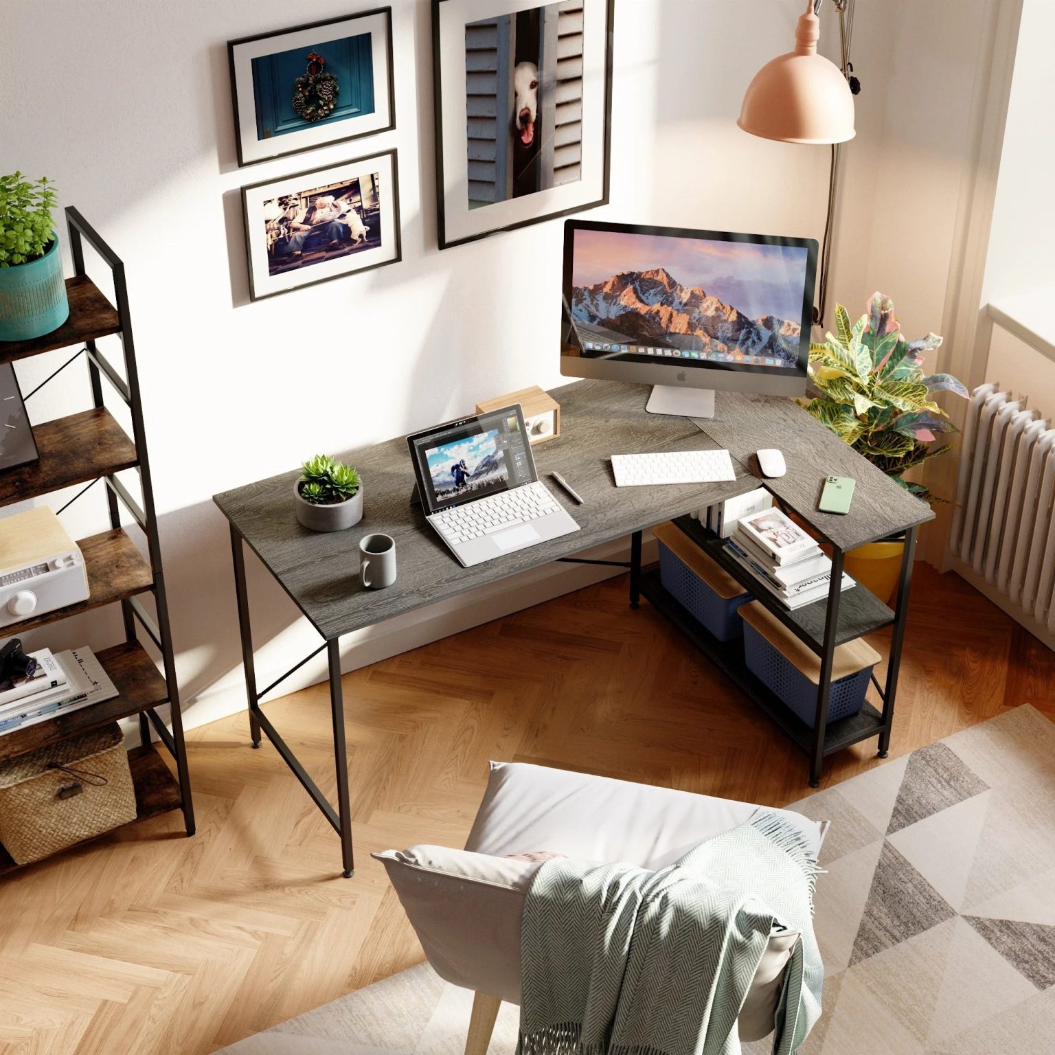 ZenVora Small L Shaped Computer Desk with Storage Shelves, Compact Corner Workstation for Home Office and Study