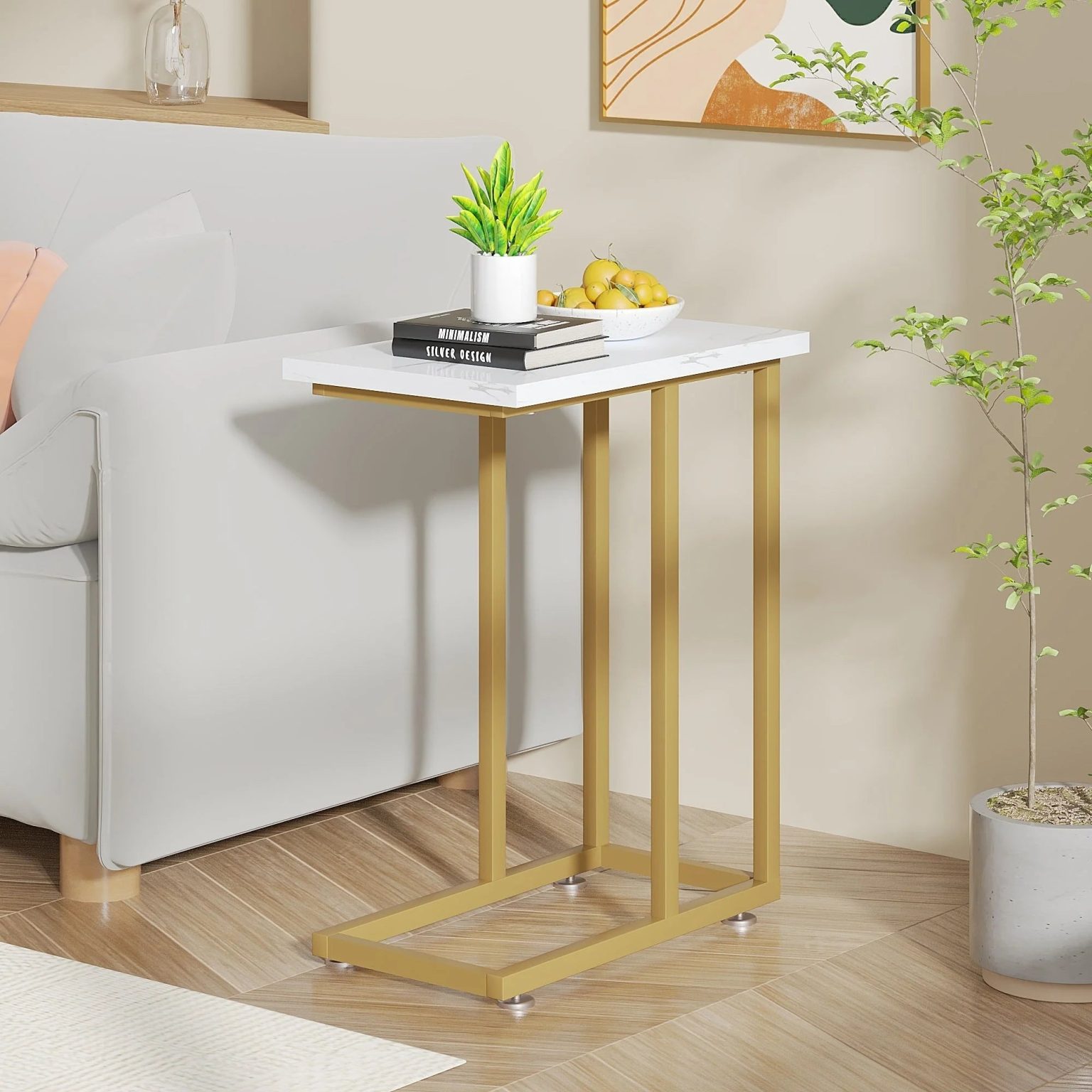 ZenVora Set of 2 C-Shaped Sofa Side Tables, Small End Tables for Living Room, Bedside and TV Tray