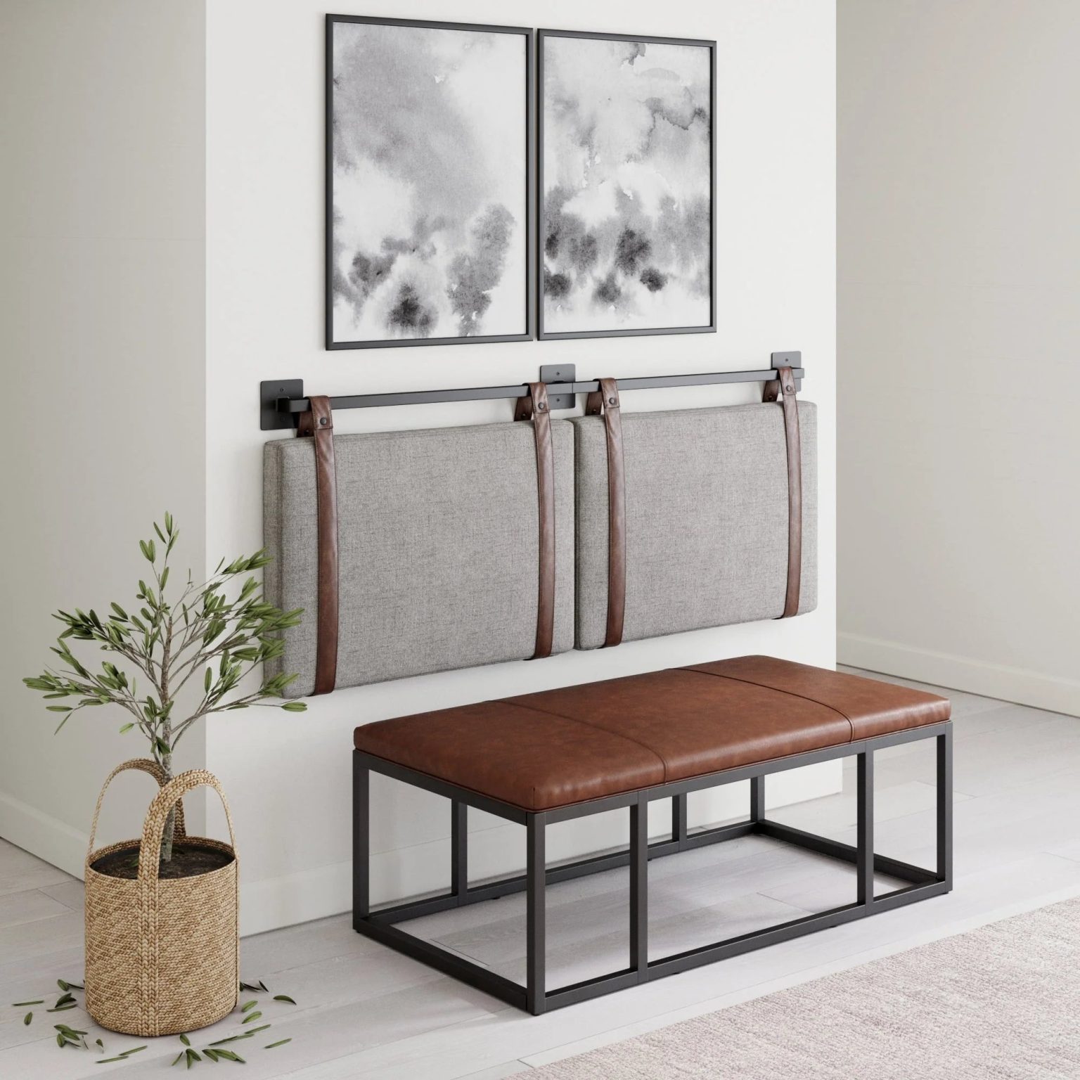 ZenVora Wall Mount Upholstered Headboard with Metal Rail - Modern Bedroom Headboard
