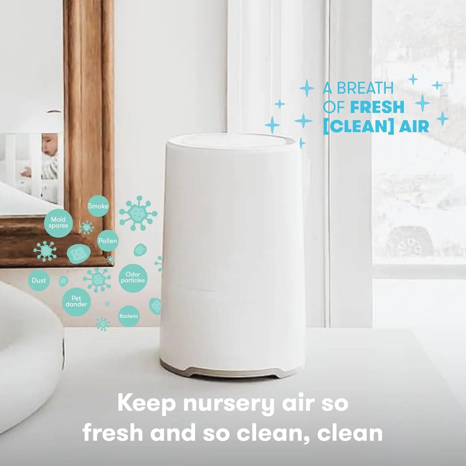 ZenVora 3-in-1 Baby Air Purifier, Compact Nursery Air Cleaner for Baby Room, Bedroom and Home