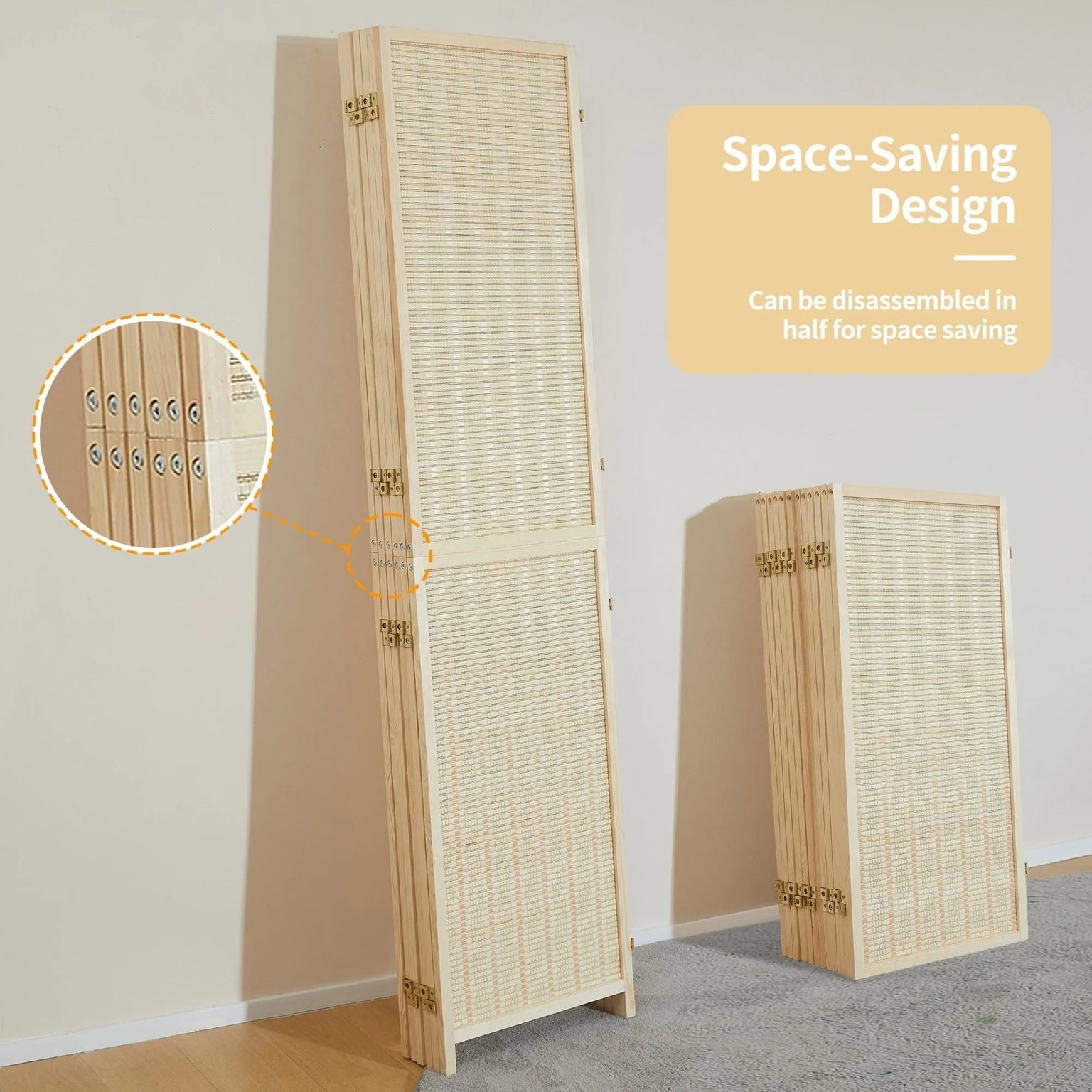 ZenVora 4-Panel Bamboo Folding Partition Screen 6FT Detachable Room Divider