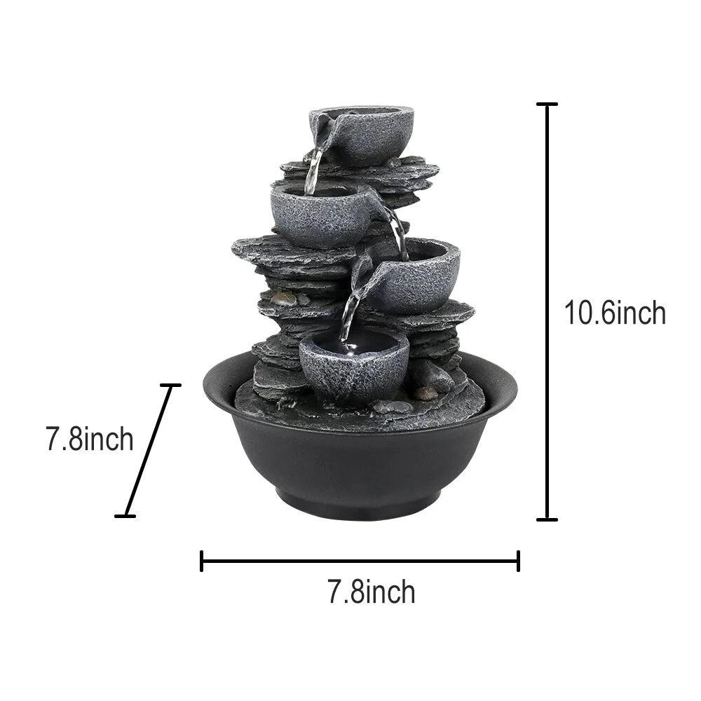 ZenVora 4-Tier Indoor Water Fountain, Relaxing Waterfall Feature for Home, Living Room and Bedroom Decor