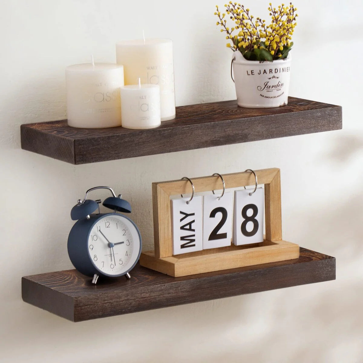 ZenVora Set of 2 Handcrafted European Pine Floating Wall Shelves, Natural Rustic Wood