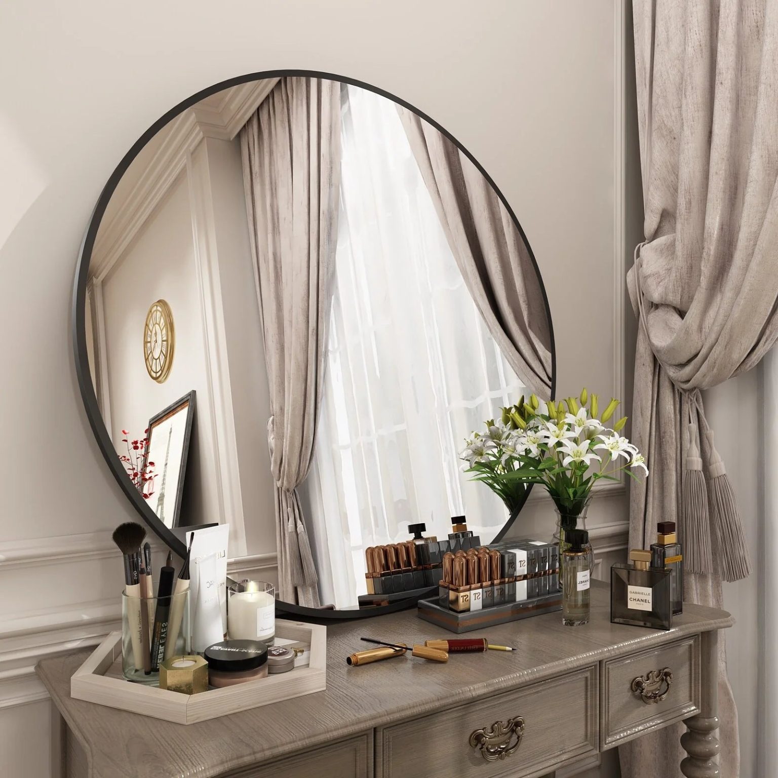 ZenVora Round Metal Black Frame Bathroom Vanity Mirror, Wall Mounted Decorative Mirror