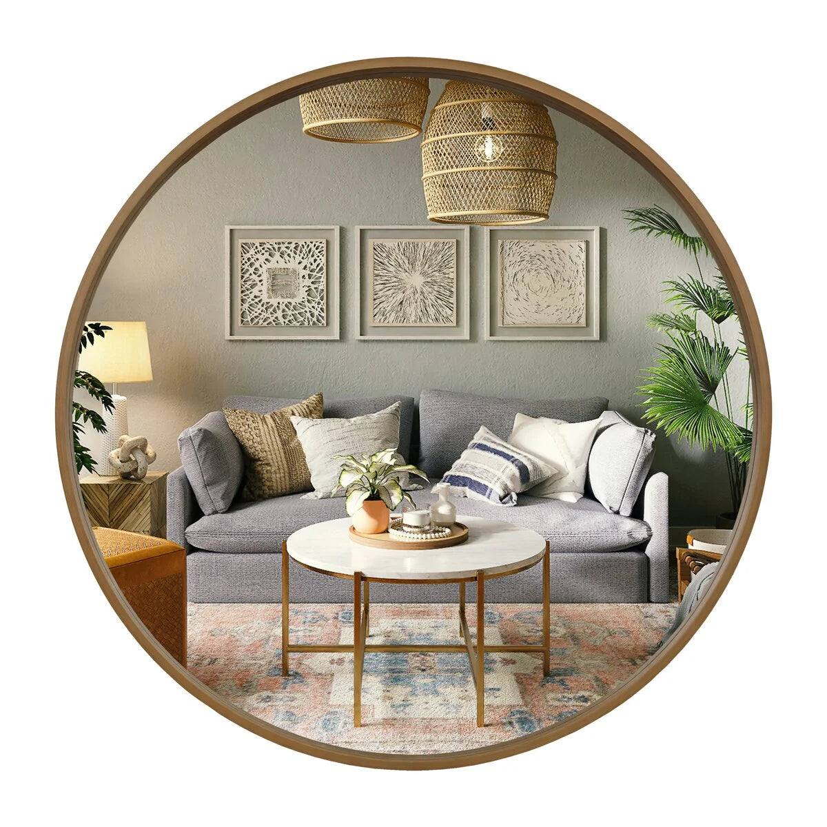 ZenVora Classic Farmhouse Round Wall Mirror, Wooden Frame Decorative Accent Mirror for Living Room, Bedroom and Entryway