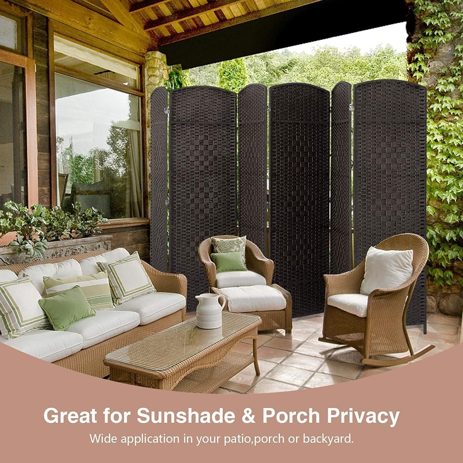ZenVora 6 FT Tall Woven Fiber Room Divider, Freestanding Folding Privacy Screen