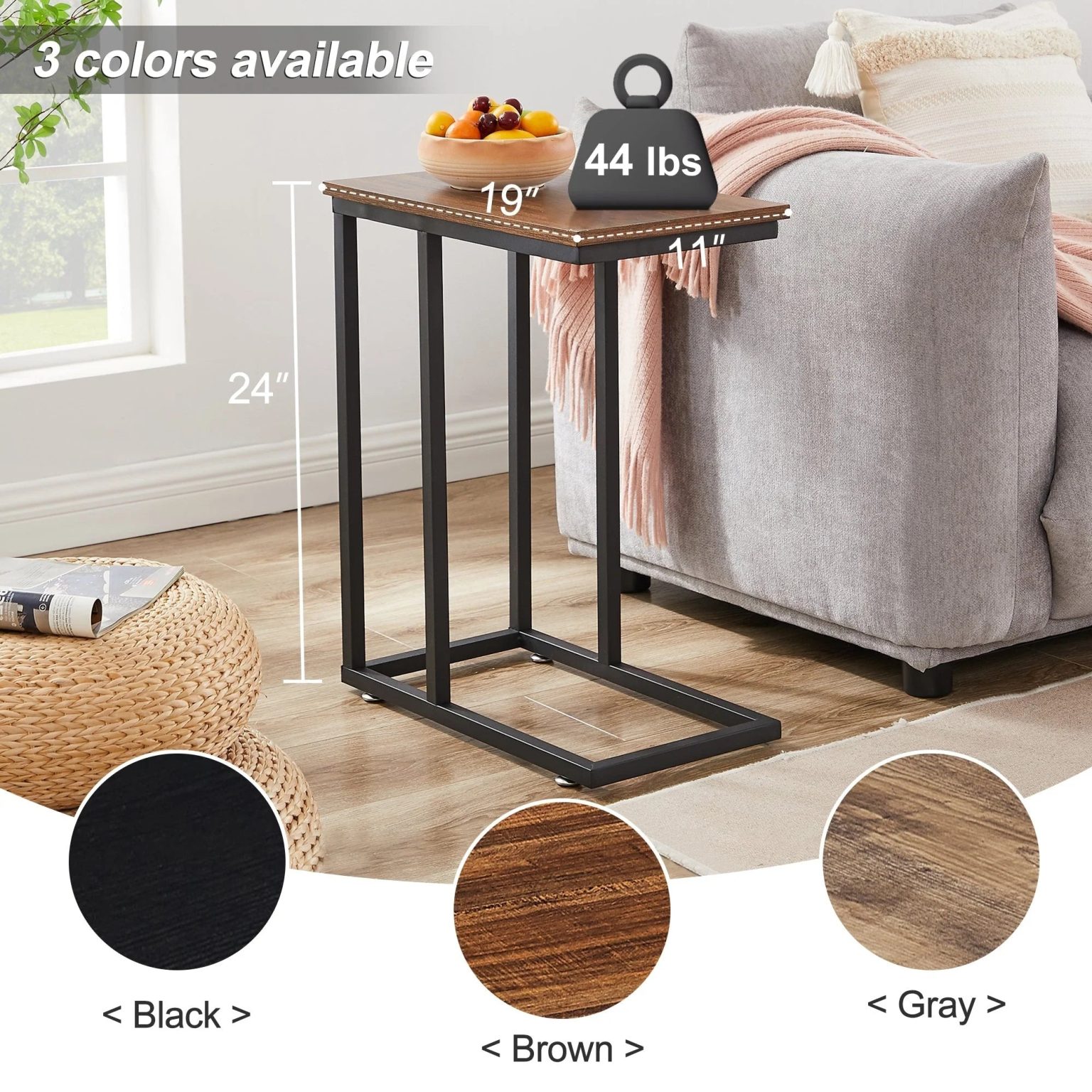 ZenVora Set of 2 C-Shaped Sofa Side Tables, Small End Tables for Living Room, Bedside and TV Tray