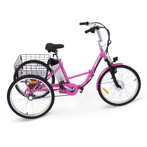 ZenVora Electric Tricycle for Adults, 7 Speeds Folding Electric Trike, 24 Inch 3 Wheel Motorized Bicycle w/ 36V 10Ah Removable Battery, E Trikes with Large Basket, 330 Loading Capacity, 250W Motor, Pink