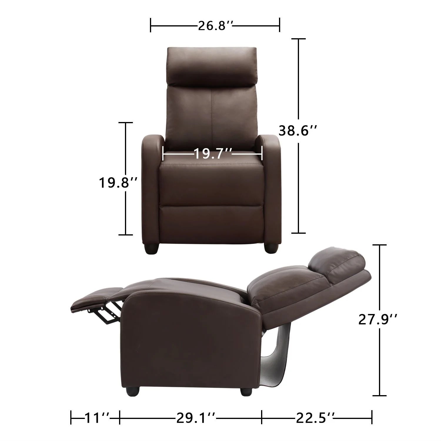 ZenVora PU Leather Recliner Chair, Single Living Room Sofa Lounge Chair with Reclining Function