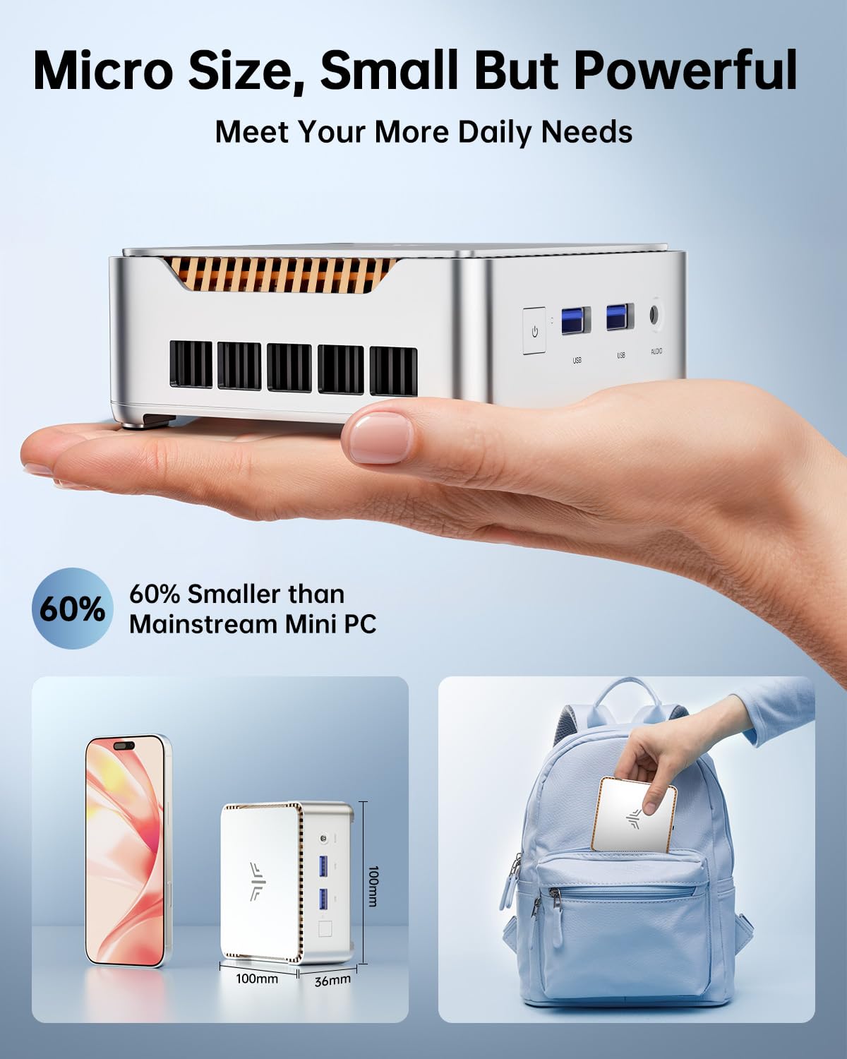 ZenVora Mini PC, 16GB RAM, 512GB M.2 SSD, Compact Mini Computer for Home, Office and Everyday Computing