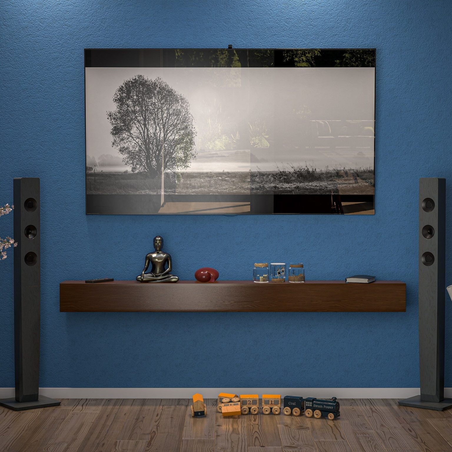 ZenVora 72 Inch Solid Pine Fireplace Mantel, Wall Mounted Floating Shelf in Brown