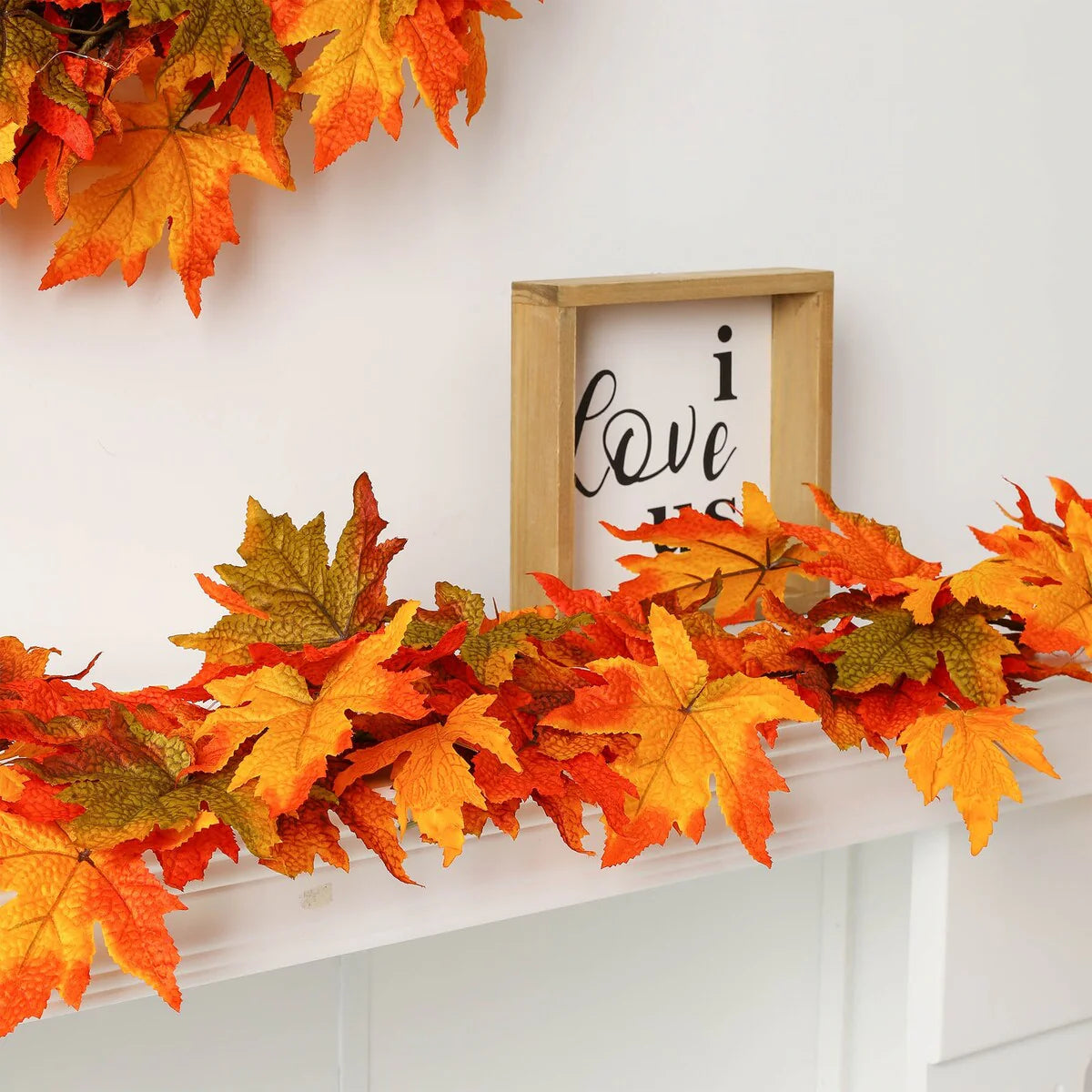ZenVora Thanksgiving LED Lighted Fall Maple Leaf Wreath and Garland - Autumn Home Decor