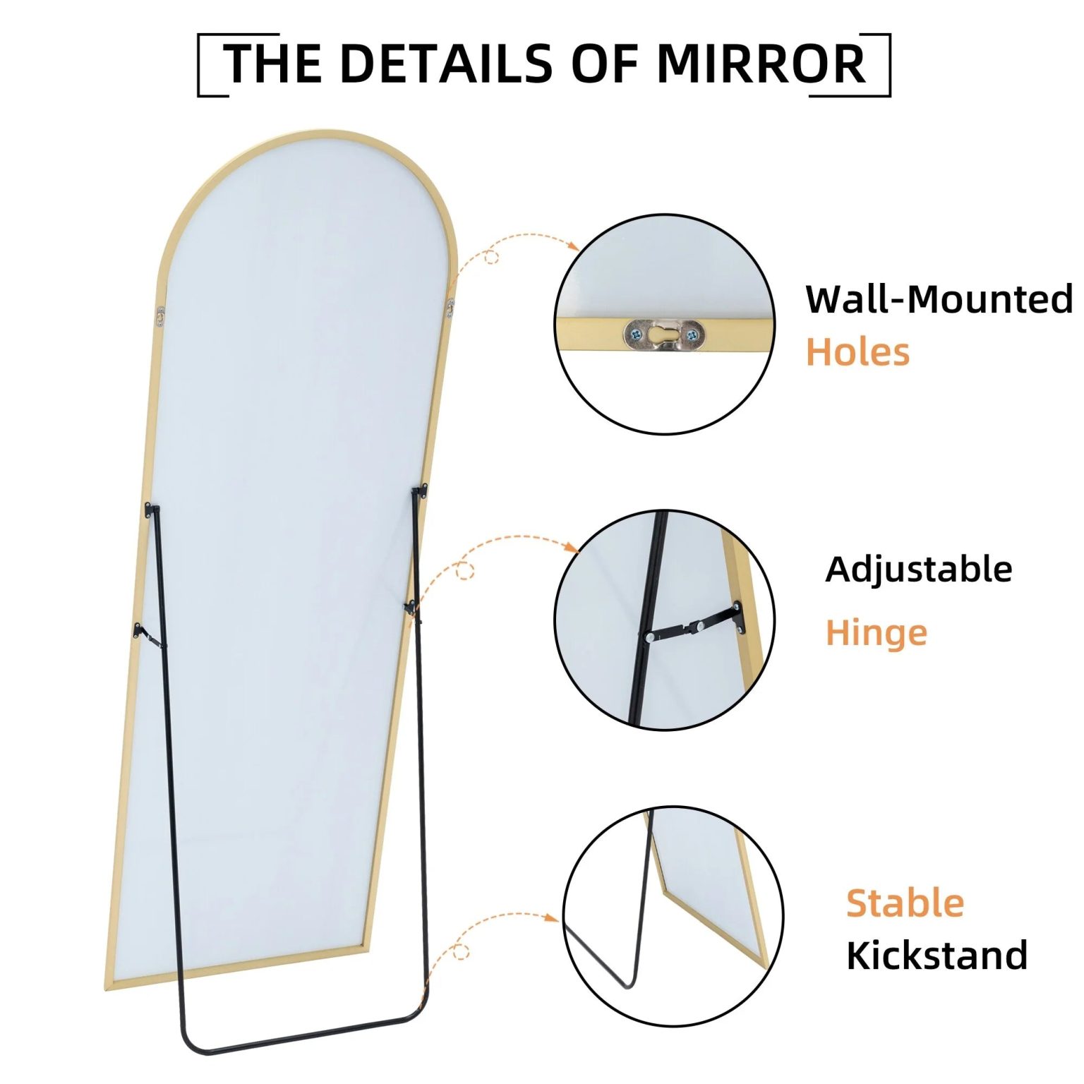 ZenVora 64x21 Full Length Floor Mirror, Large Full Body Aluminum Alloy Frame Standing Mirror with Stand and Wall Mount Option