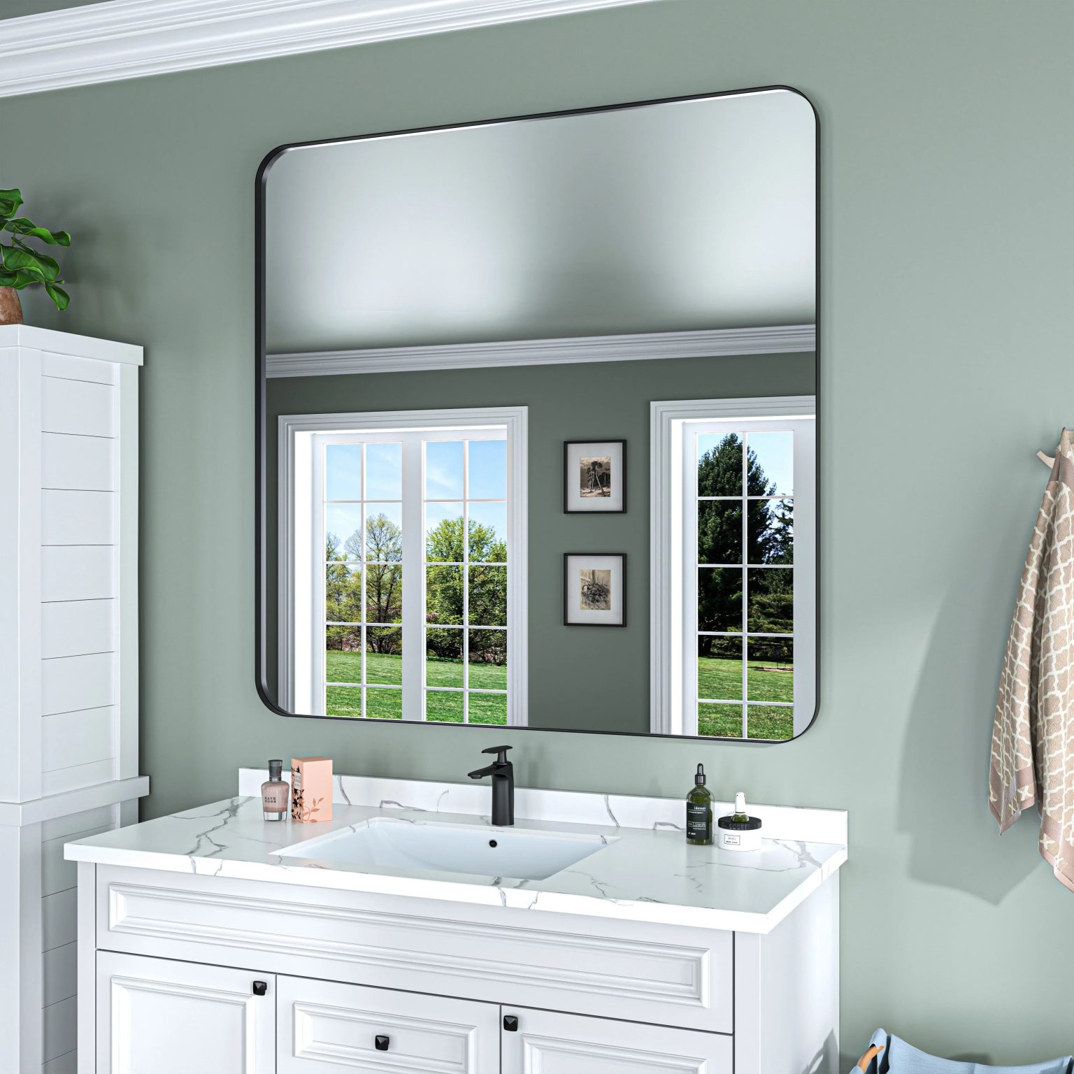 Aluminum Alloy Rounded Corner Vanity Mirror, Modern Wall Mounted Mirror for Bathroom, Bedroom and Home Decor