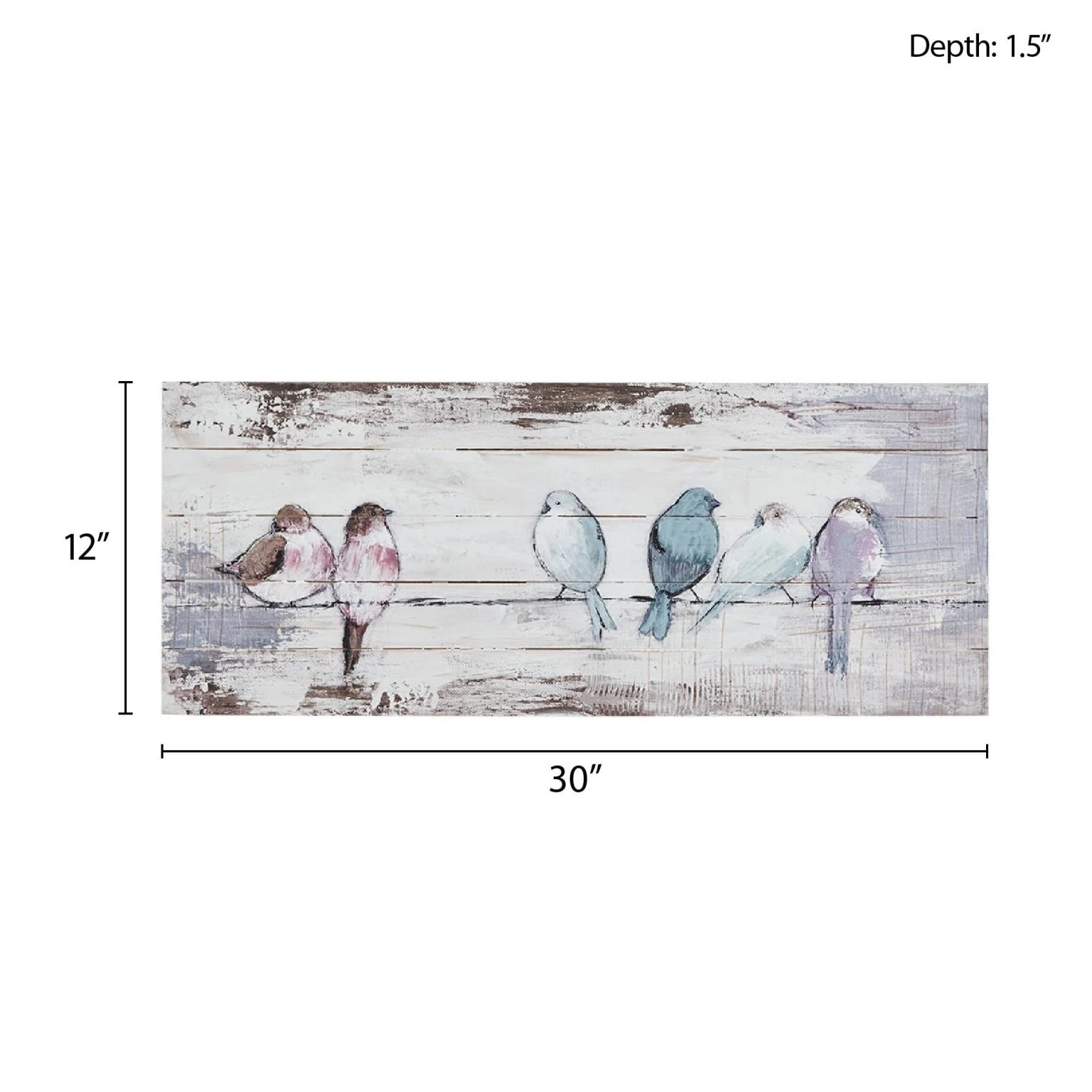 ZenVora Hand Painted Perched Birds Wood Plank Wall Decor, White and Grey Decorative Wall Art