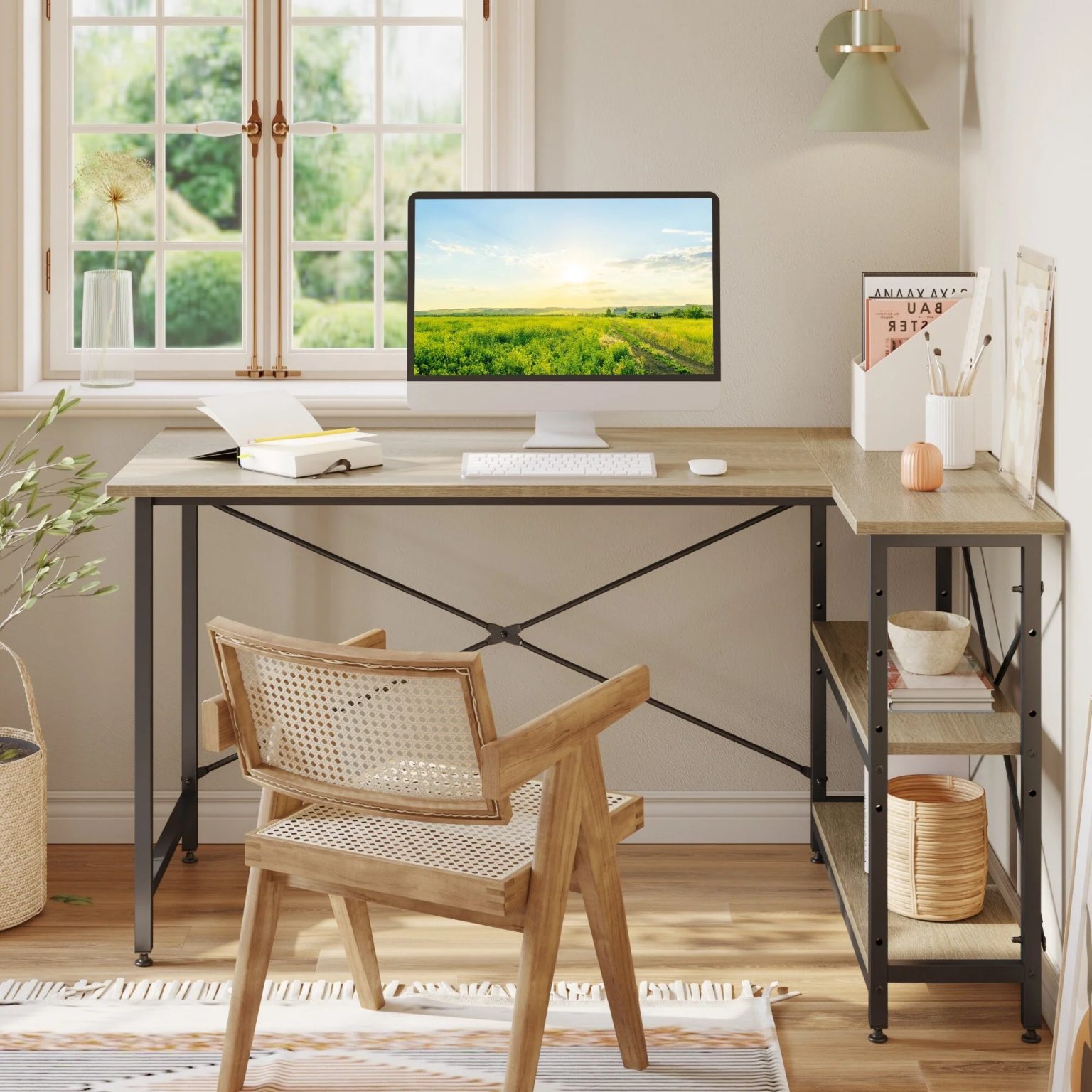 ZenVora Small L Shaped Computer Desk with Storage Shelves, Compact Corner Workstation for Home Office and Study