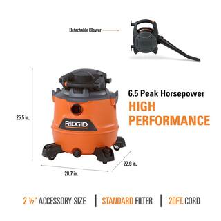 ZenVora 16-Gallon 6.5 Peak HP Wet/Dry Shop Vacuum with Detachable Blower, Filter Lock, Locking Hose and Accessories