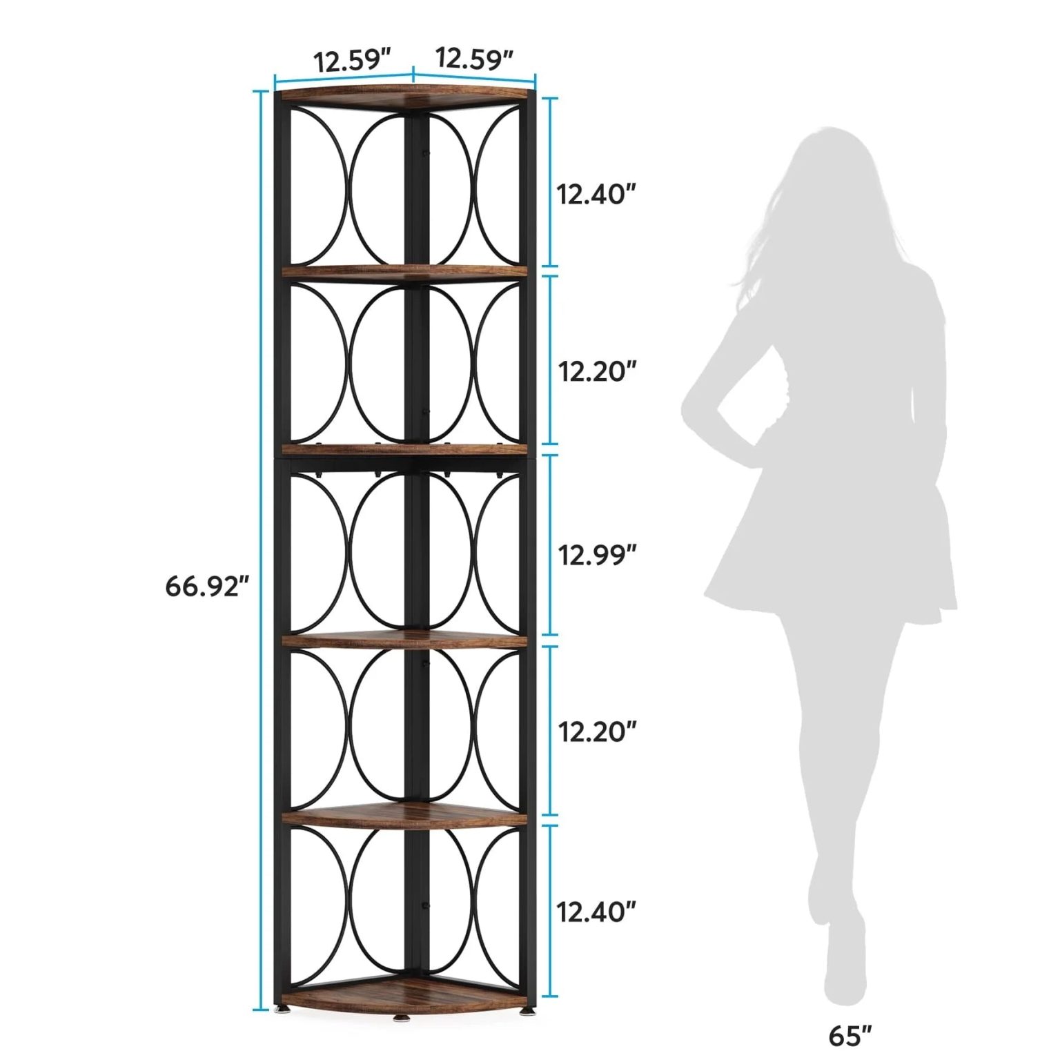 ZenVora 67 Inch Tall Corner Shelf, Freestanding Corner Bookshelf and Storage Shelving Unit