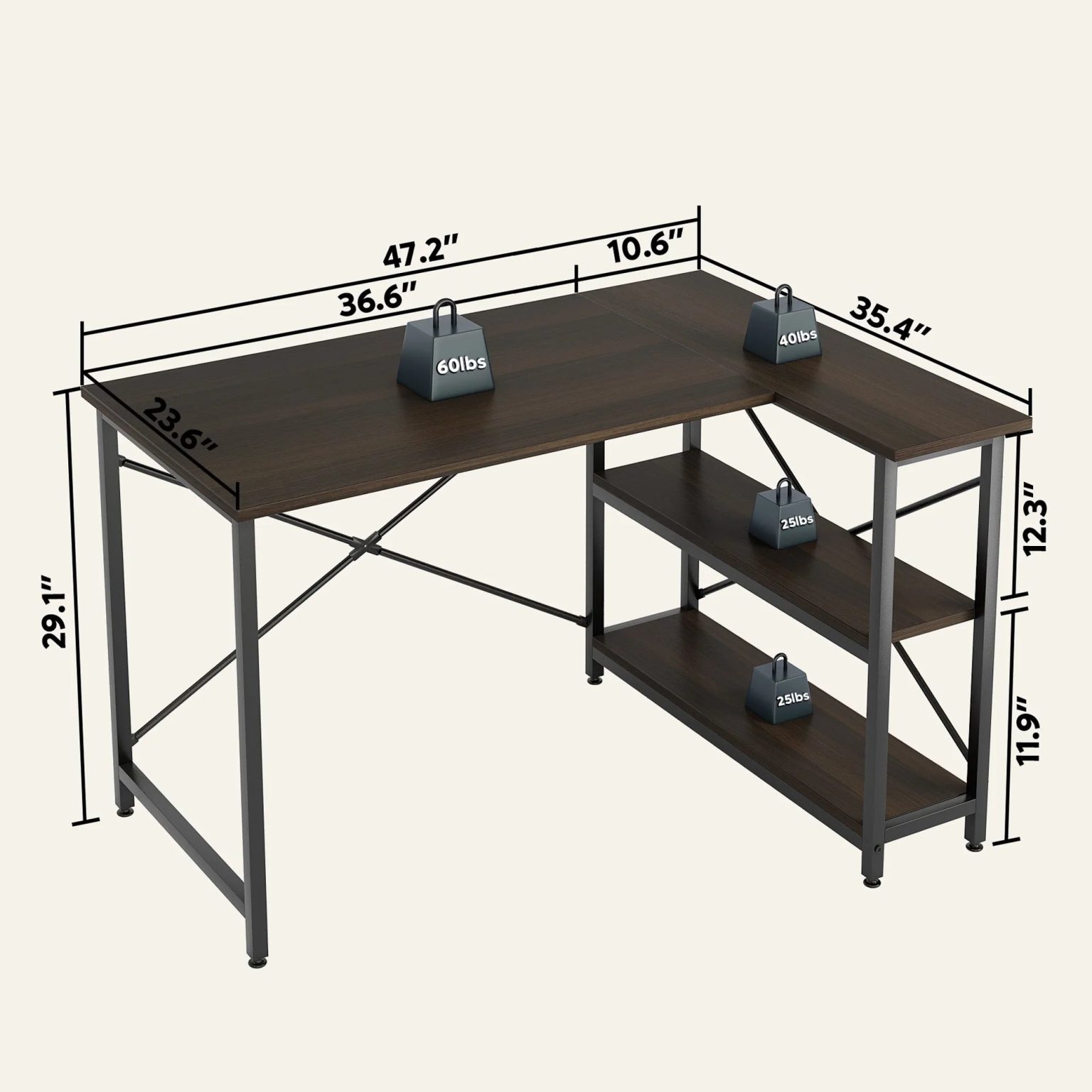 ZenVora Small L Shaped Computer Desk with Storage Shelves, Compact Corner Workstation for Home Office and Study