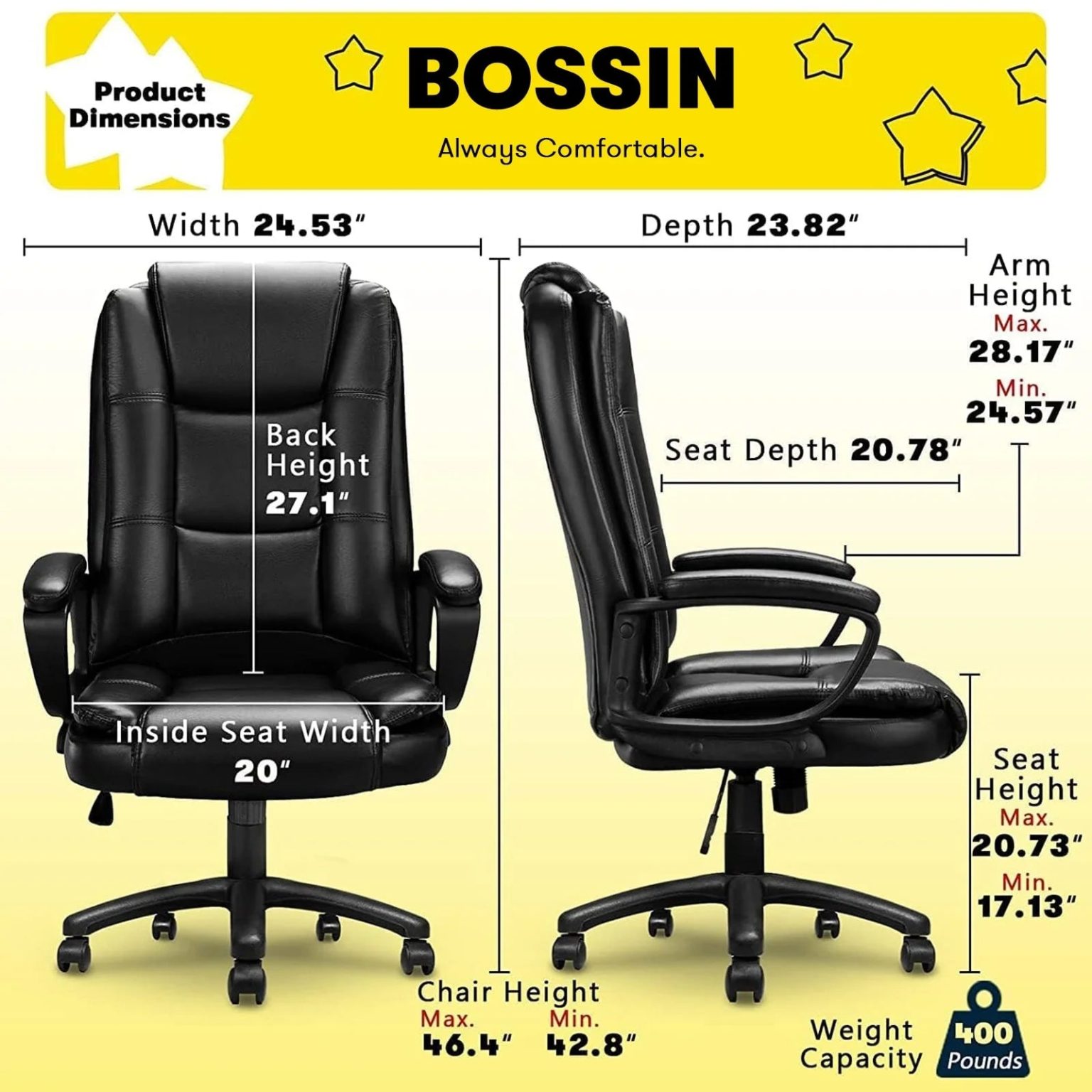 ZenVora Big and Tall Executive Office Chair, High Back Ergonomic Leather Chair, 400 lb Capacity