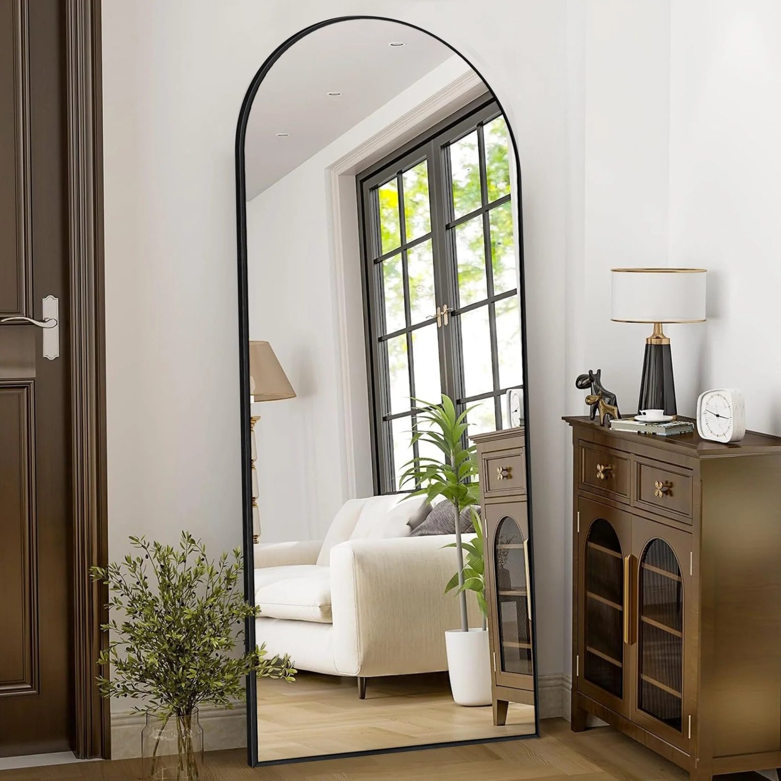 ZenVora Modern Arched Full Length Floor Mirror, Aluminum Alloy Frame Standing Full Body Mirror