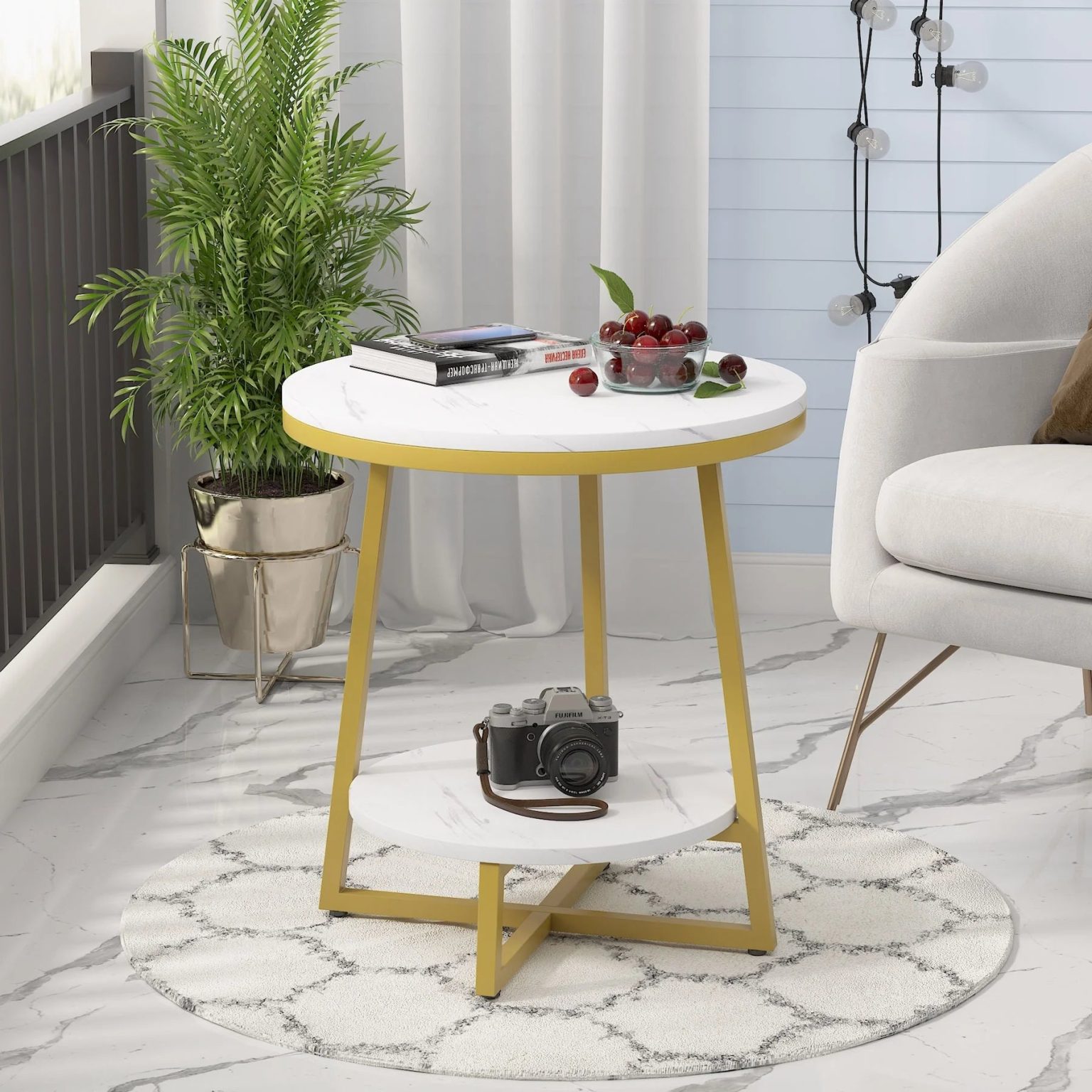 ZenVora Industrial Round End Table, Small Side Table and Accent Coffee Table for Living Room and Bedroom