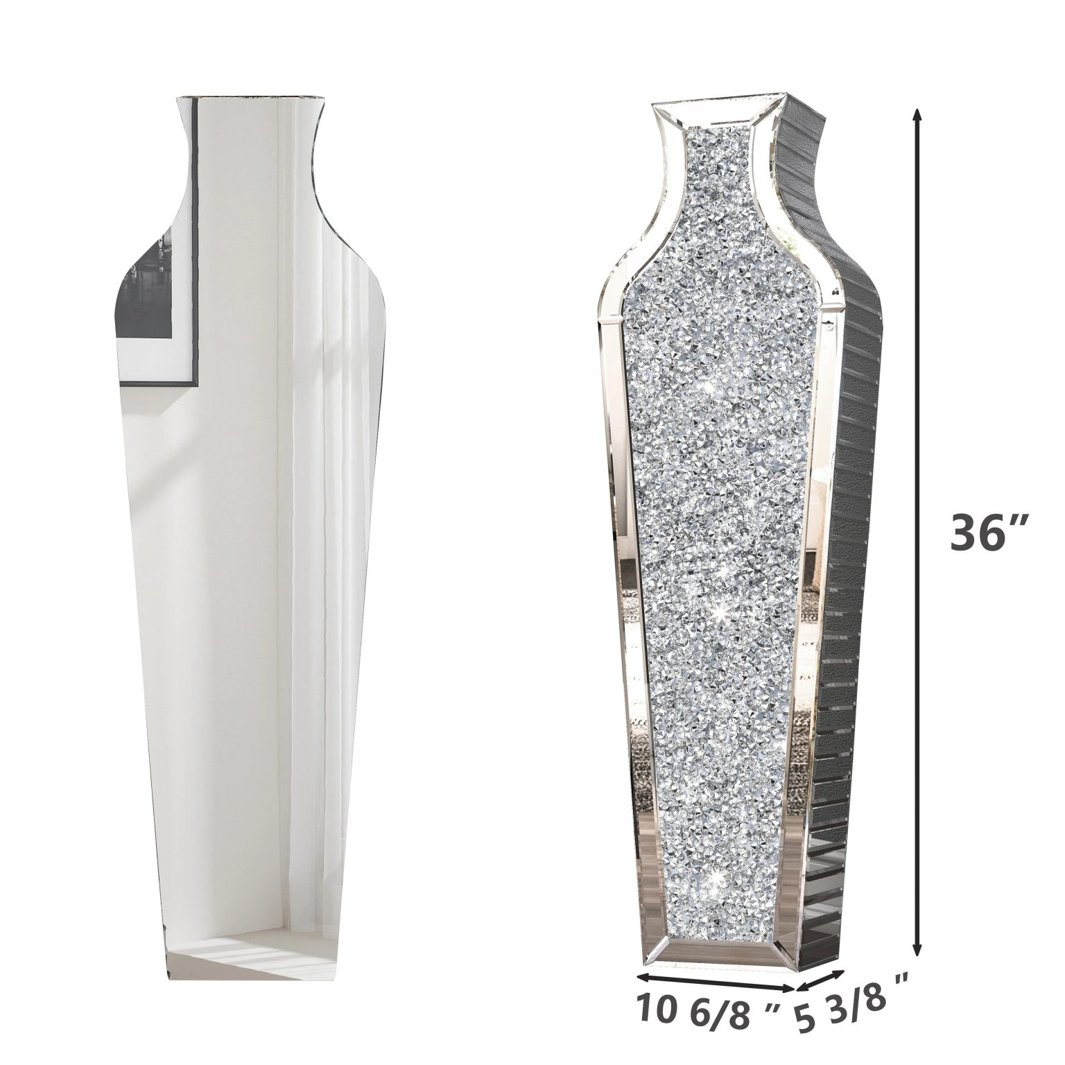ZenVora Tall Crushed Diamond Floor Vase, Luxury Decorative Crystal Accent Vase for Living Room, Bedroom and Home Decor