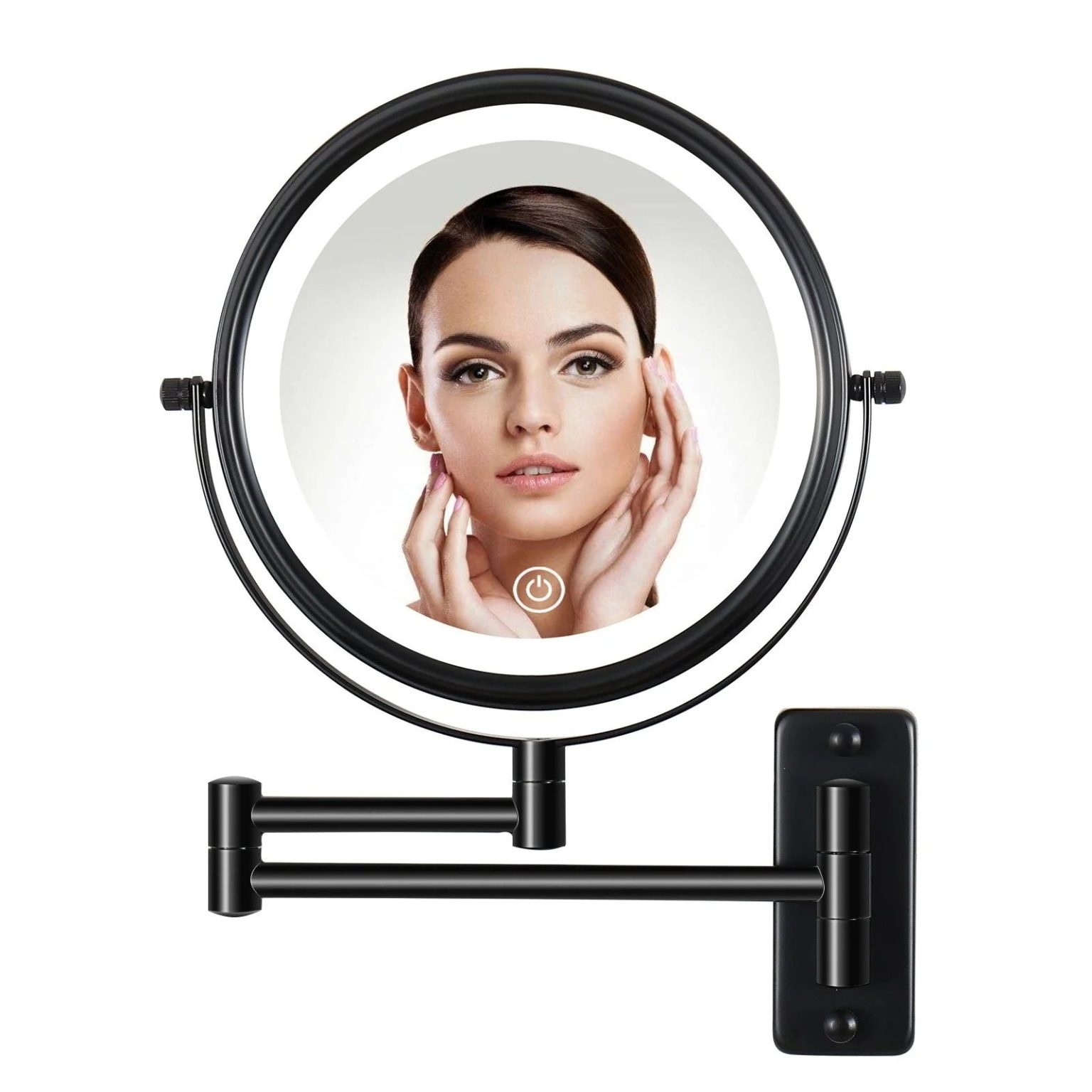 ZenVora 8 Inch Round Wall Mounted Makeup Mirror, Rechargeable, 1X/10X Magnification, 3-Color LED Lights