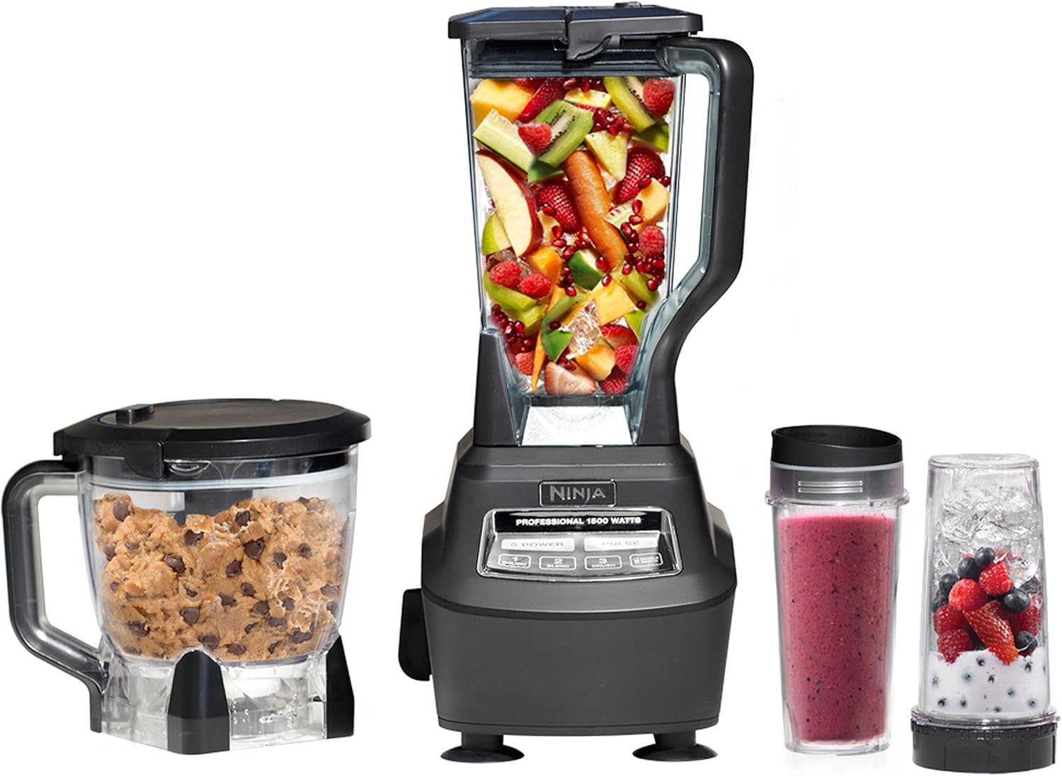 ZenVora 1500W Blender and Food Processor System with 72-Oz. Pitcher, 64-Oz. Bowl and 16-Oz. To-Go Cups, Black