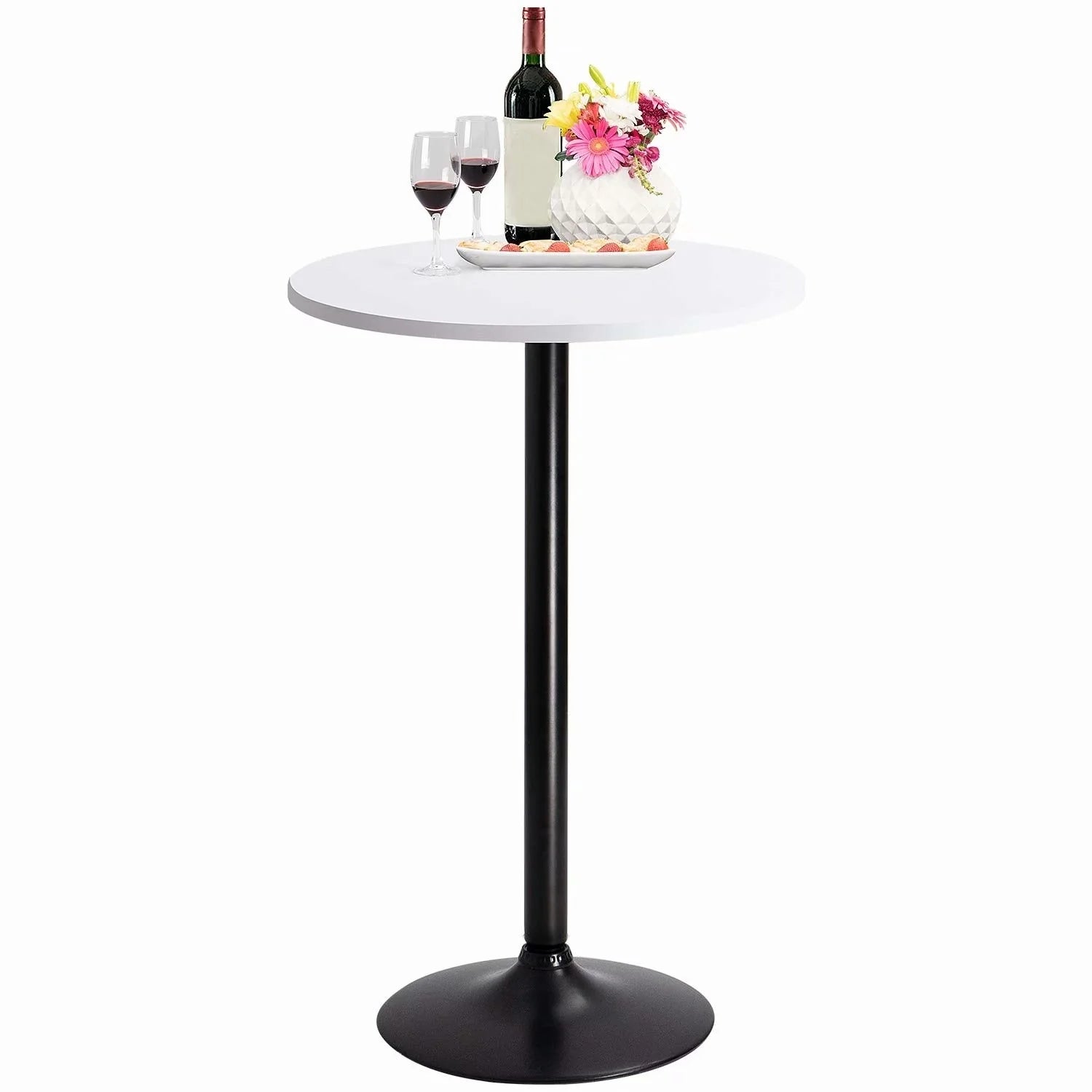ZenVora Round Bistro Pub Table, Bar Height Cocktail Table with Metal Base and MDF Top, 23.8 Inch