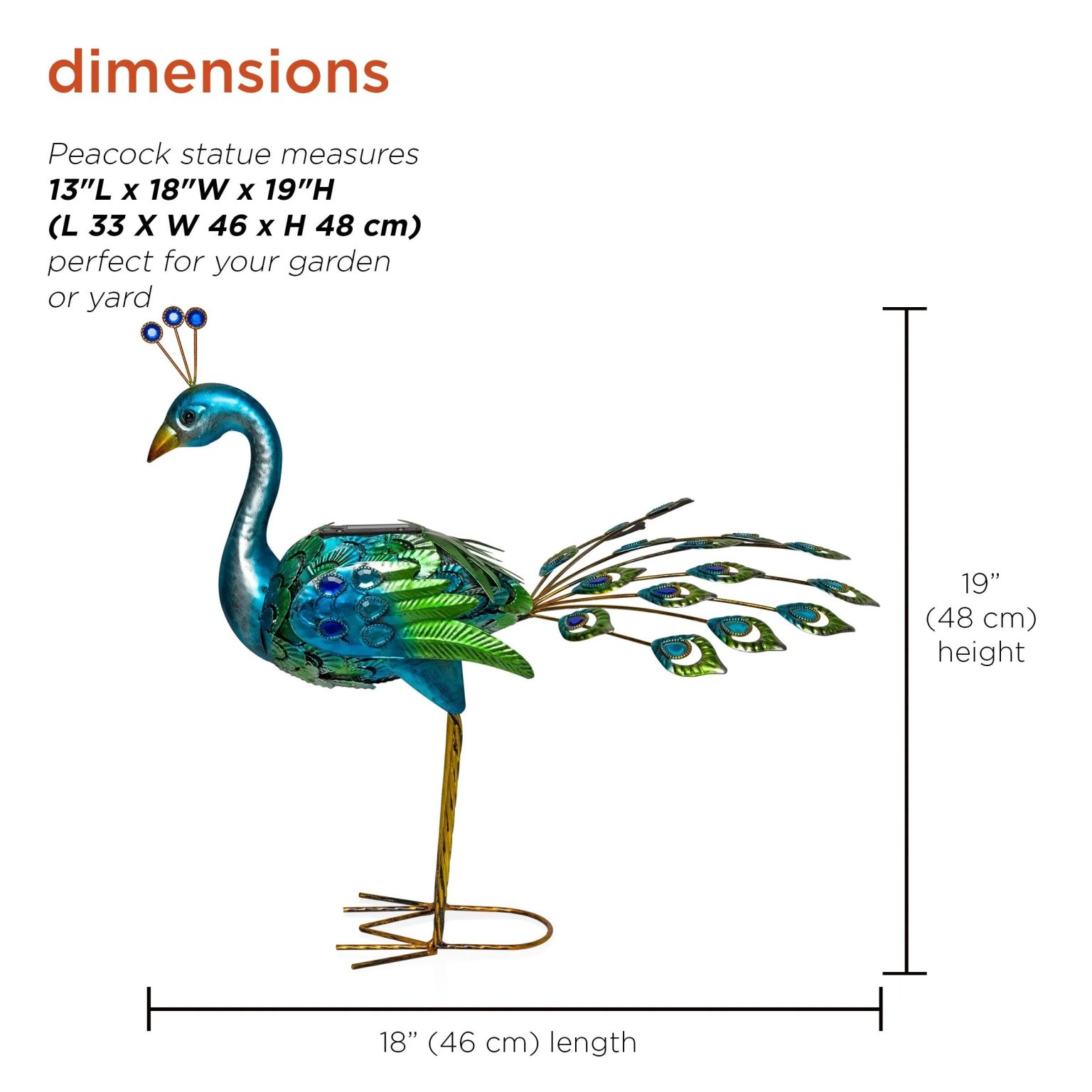 ZenVora Tall Metallic Peacock Garden Statue, Multicolor Outdoor Standing Bird Sculpture for Yard, Patio and Garden Decoration