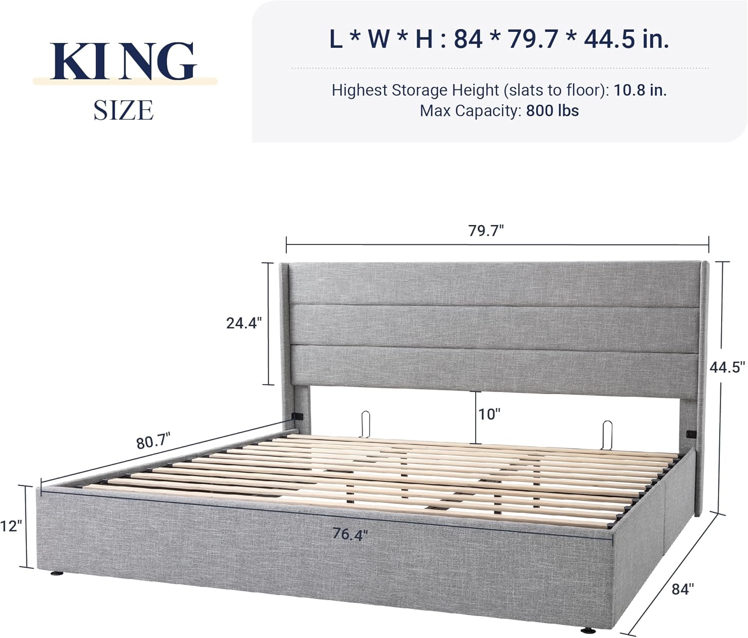 ZenVora Queen Size Lift Up Storage Bed with Wingback Headboard, Upholstered Platform Bed Frame with Hidden Storage